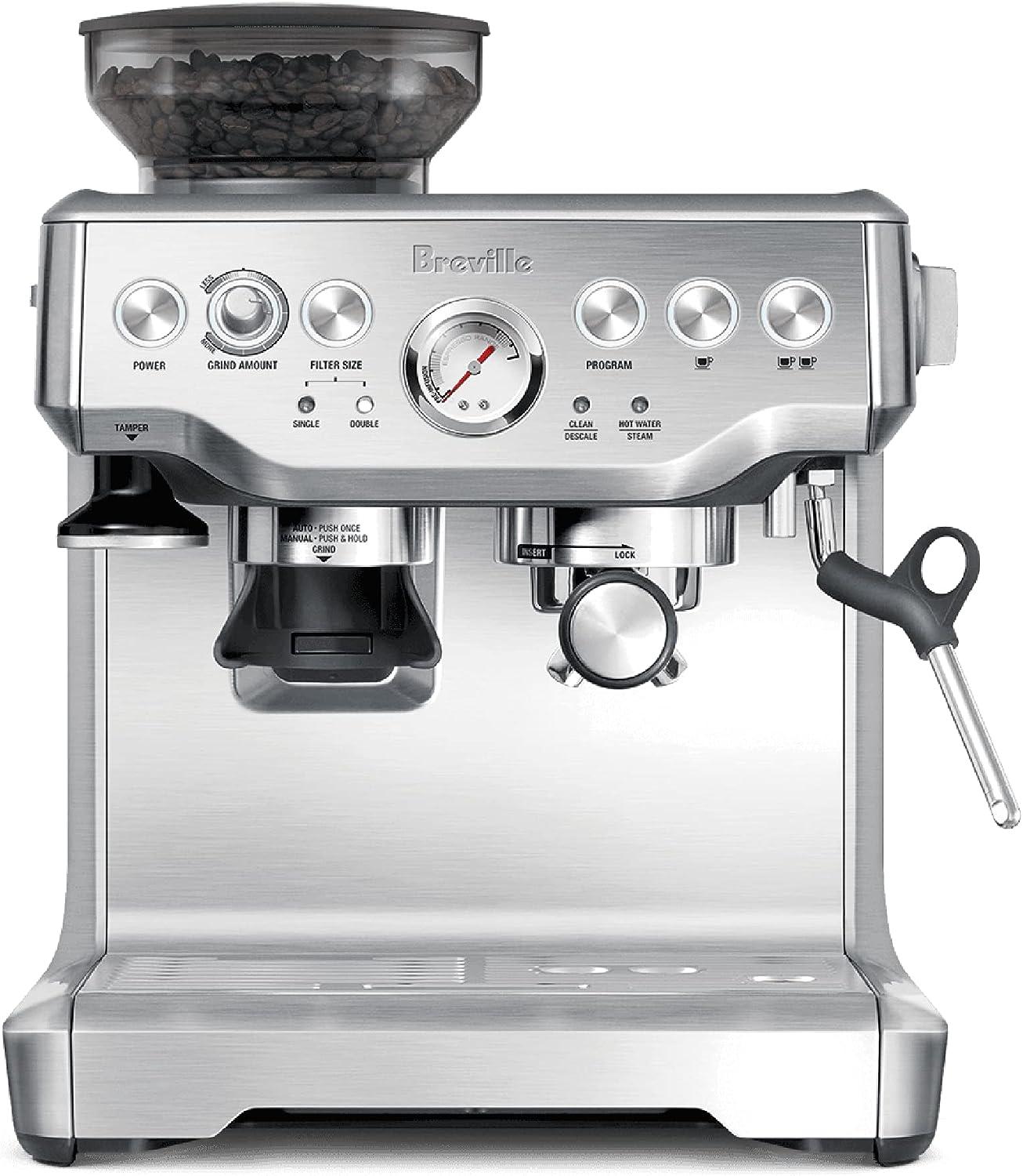 Breville Stainless Steel Barista Express Espresso Machine Light Silver BES870XL: 15 Bars Pressure, Milk Frother, Grinder