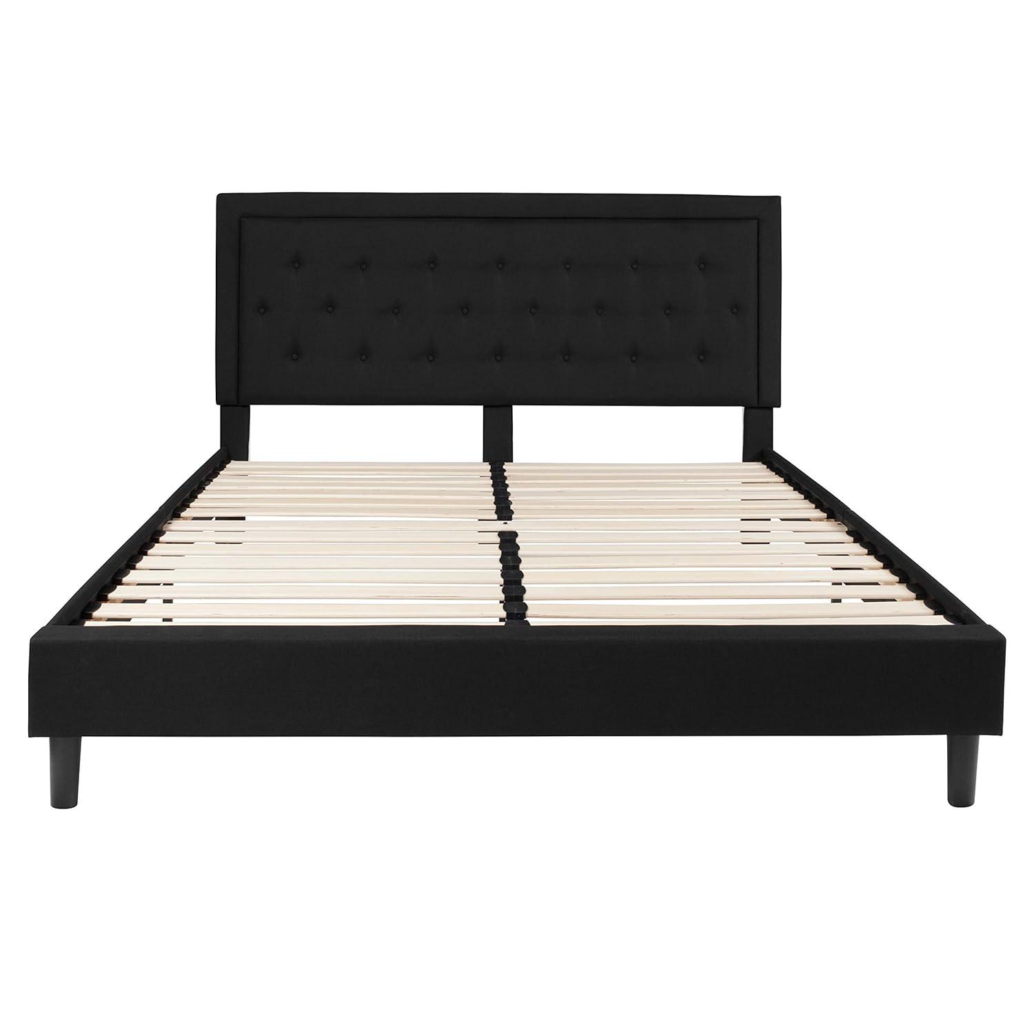 Lark Manor™ Aluino Panel Button Tufted Upholstered Platform Bed Frame - No Box Spring Required