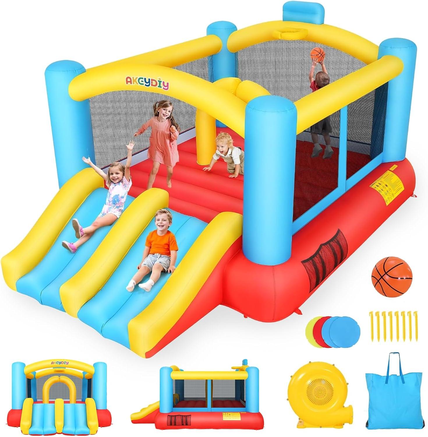 Ancheer 9ft x 6ft Animal Inflatable Bounce House for Kids, Inflatable Bouncy Castle with Blower, Jumping House with Slide/Pitching Game, Indoor Outdoor Toddler Kids Party