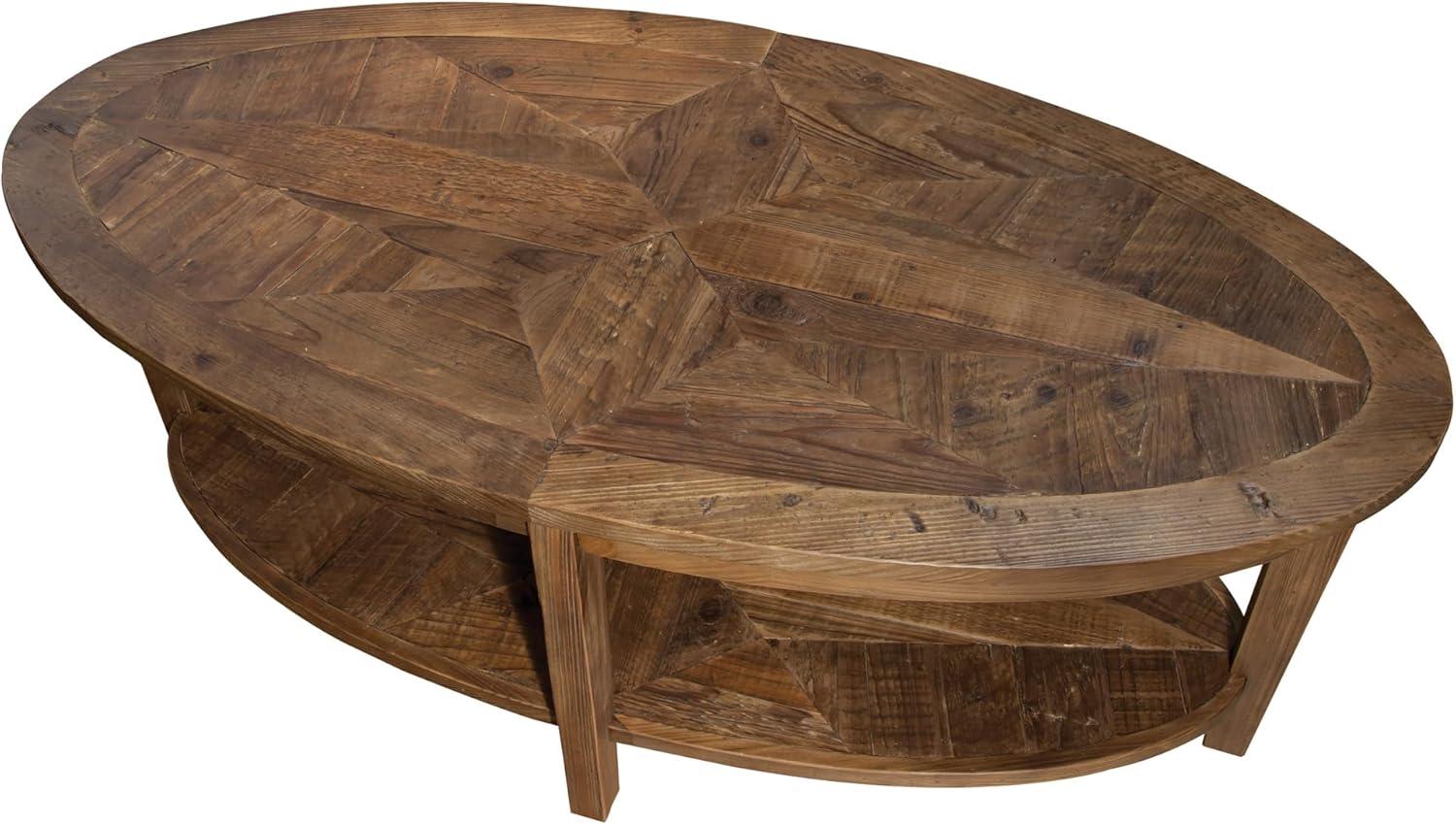 Alaterre Furniture 48-Inch Natural Revive Oval Coffee Table with Storage Shelf – Rustic Wood Accent and Farmhouse Style for Living Room