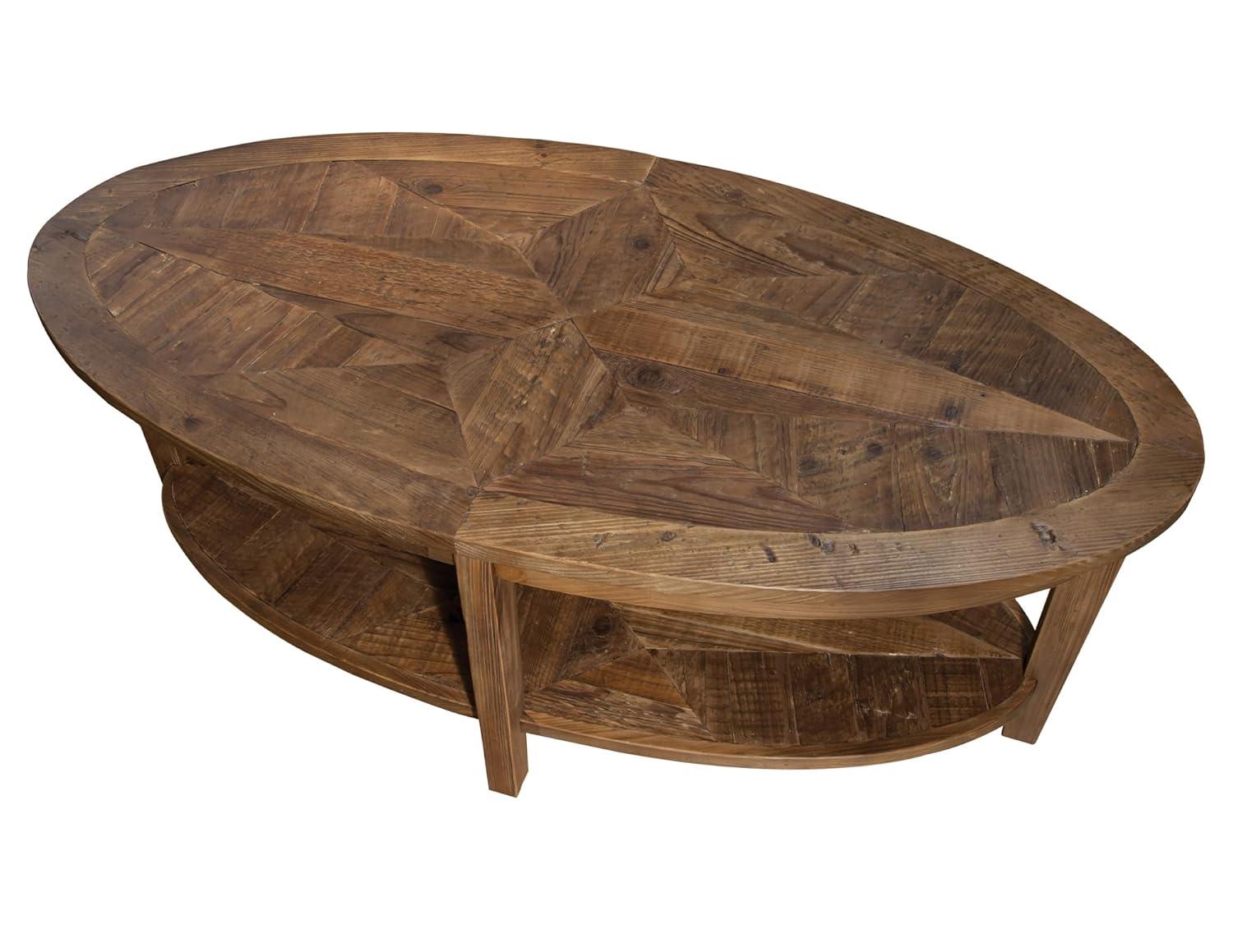 Alaterre Furniture 48-Inch Natural Revive Oval Coffee Table with Storage Shelf – Rustic Wood Accent and Farmhouse Style for Living Room