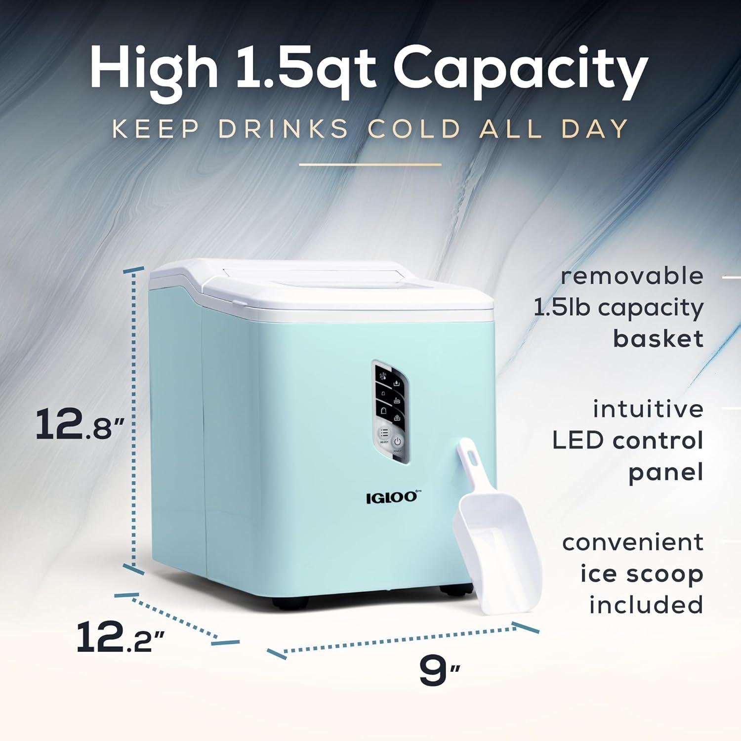 Igloo Automatic Ice Machine Self Cleaning Countertop Ice Maker for Water Bottle & Drinks, Aqua