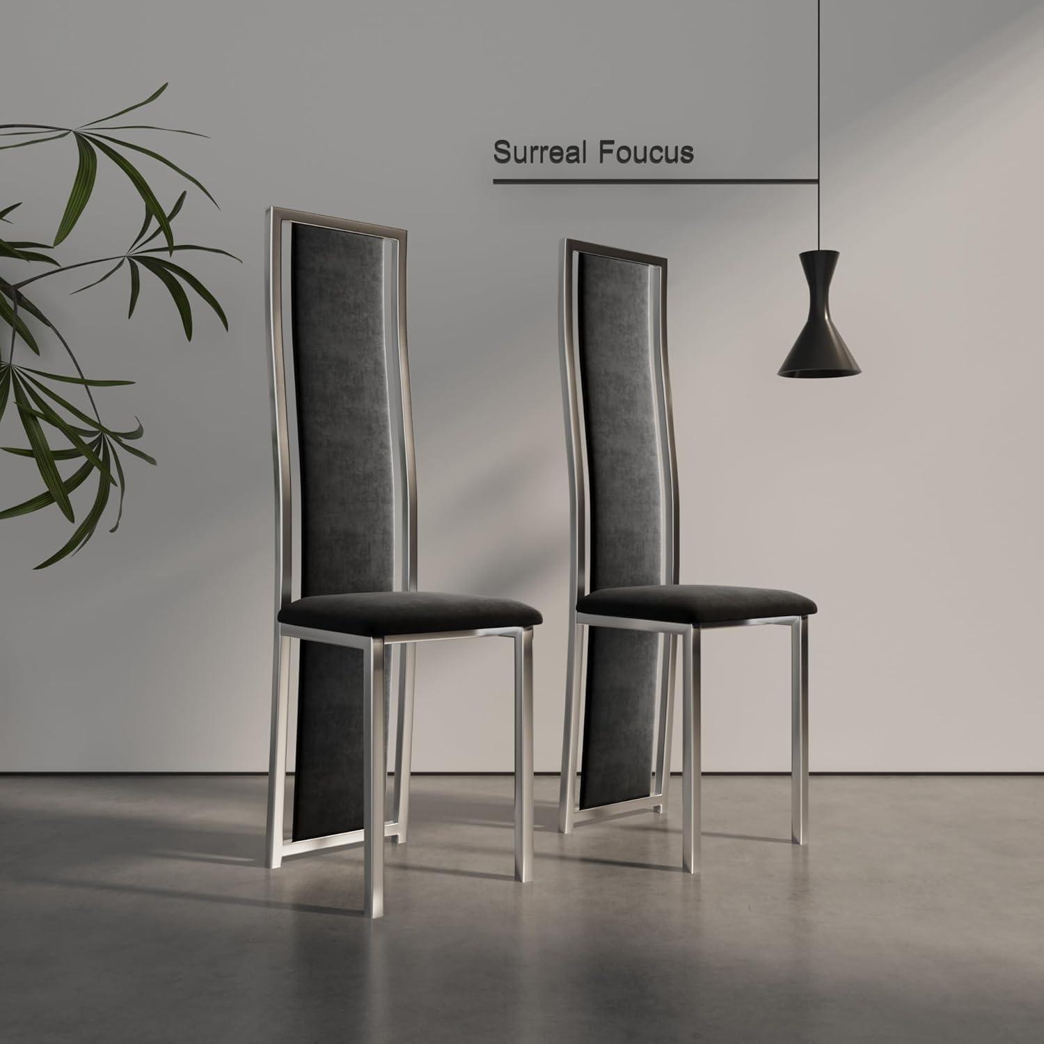MIFI White Velvet Dining Chairs Set of 2, High-back , Kitchen & Dining Room Chairs , Sillas De Comedor ,Fabric Upholstered, Silver Chrome Metal Legs (White, 2 Pcs)