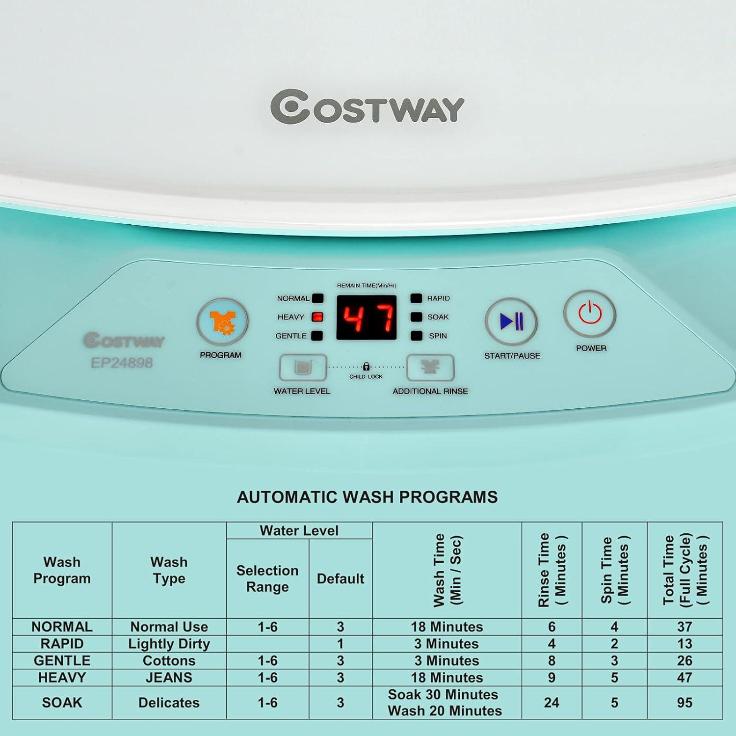 Costway 8lbs Portable Fully Automatic Washing Machine W/ Drain Pump Green