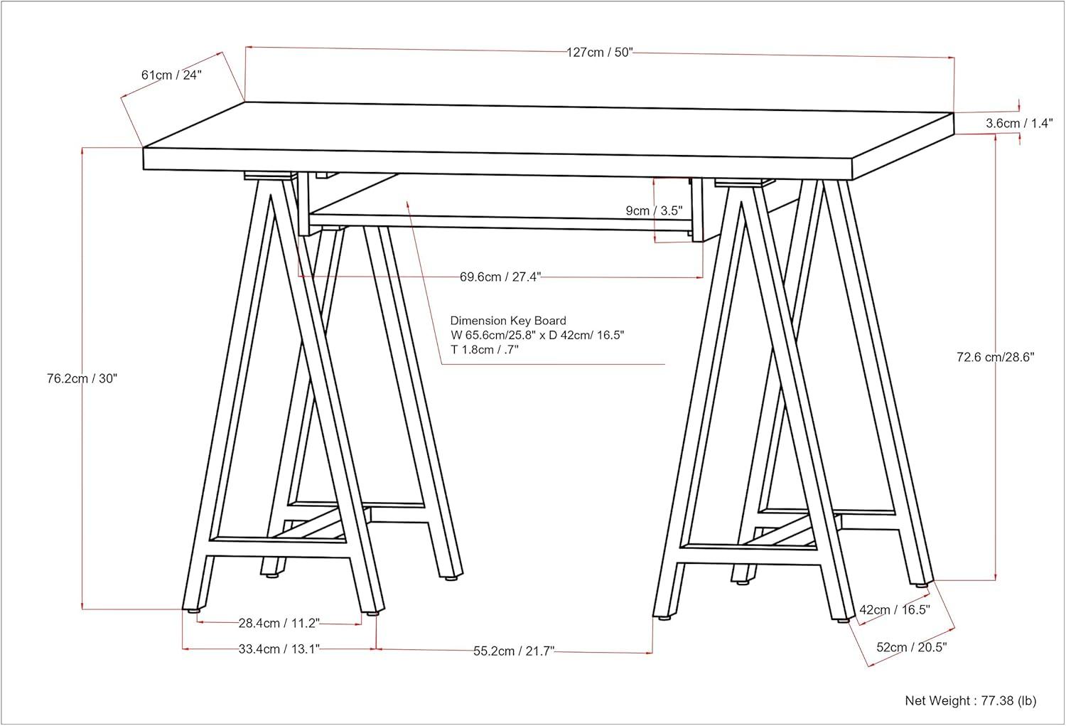 Sawhorse Industrial 50 inch Wide SOLID WALNUT WOOD and Metal Small Desk