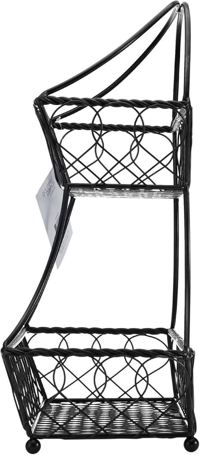 Gourmet Basics by Mikasa Gourmet Basics by Mikasa Loop and Lattice 2-Tier Flatback Metal Fruit Basket, Antique Black