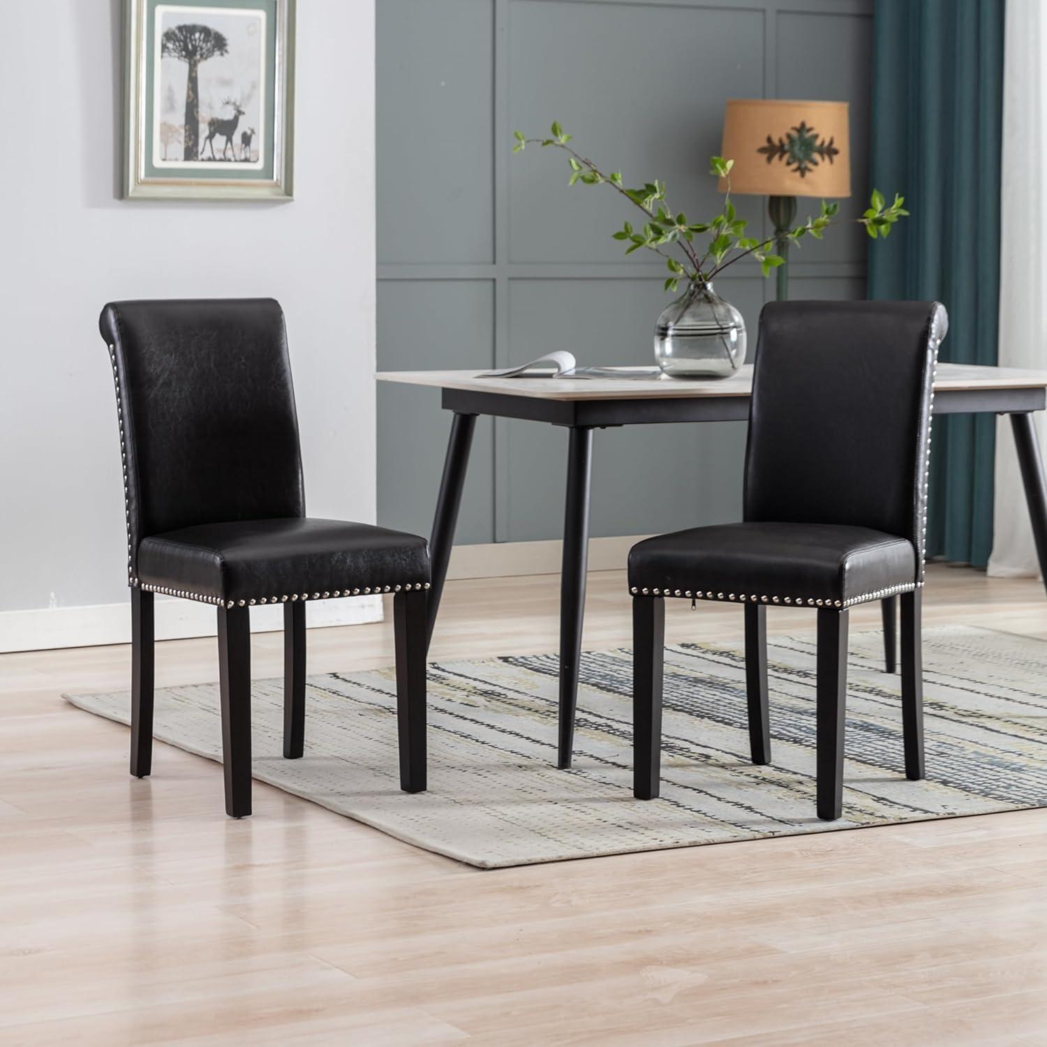 Westice Dining Room Chairs Set of 6 Upholstered PU Leather Kitchen Chairs Dining Room Side Chair with Nailhead Trim and Rubber Wood Legs for Small Space Apartment, Brown