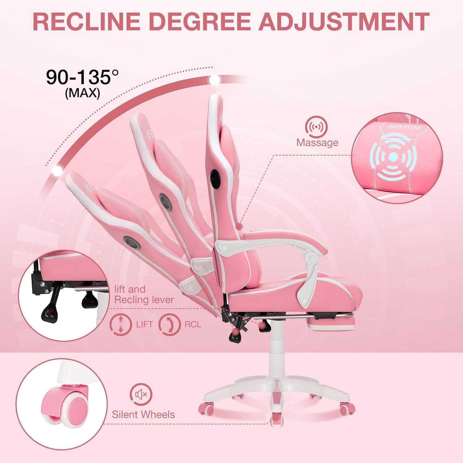 Hoffree Hoffree Massage Ergonomic Gaming Chair with Bluetooth Speakers and RGB LED Lights