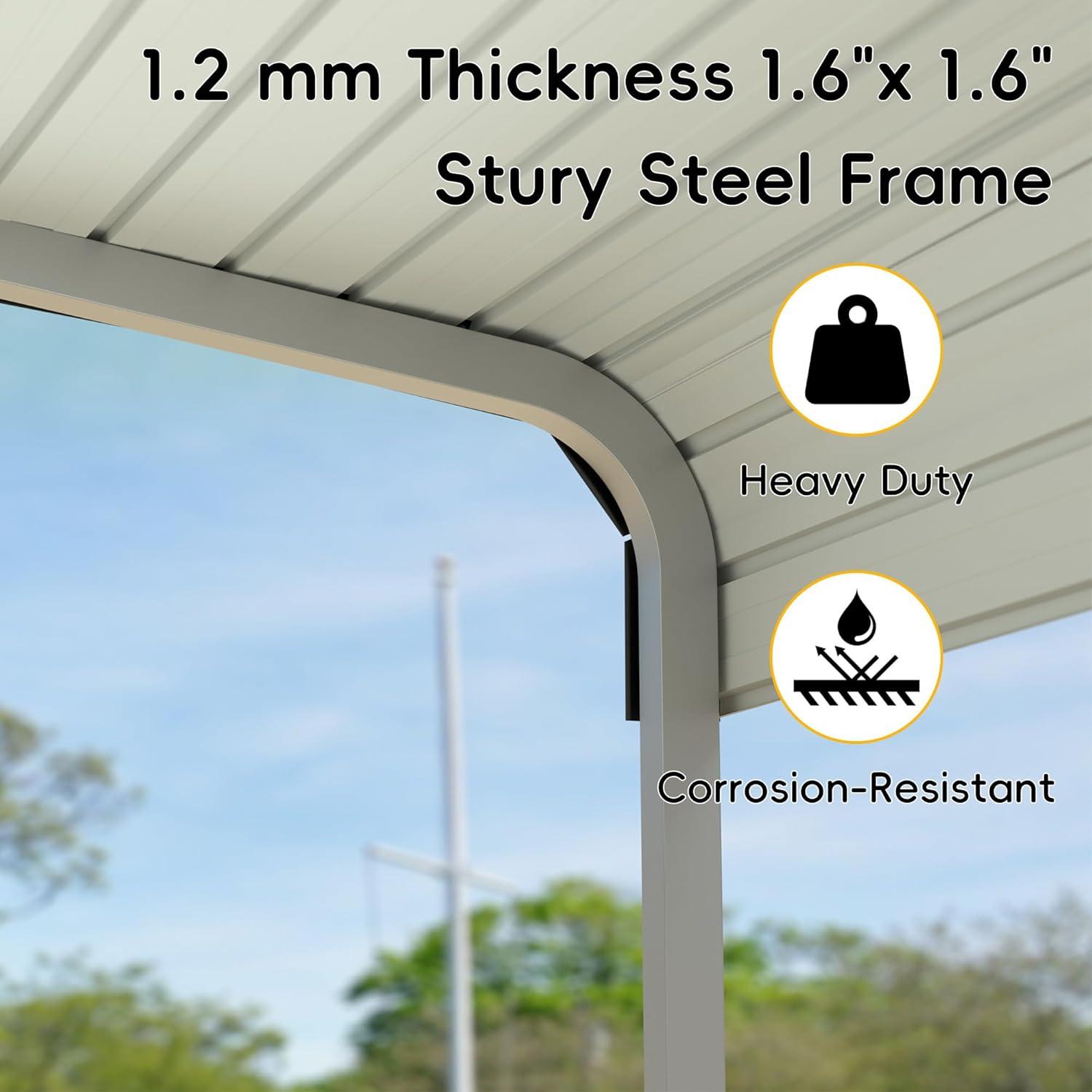 Tolead 12' x 20' Outdoor Metal Carport, Heavy Duty Galvanized Steel Car Canopy for Truck, SUV, Boat, Grey