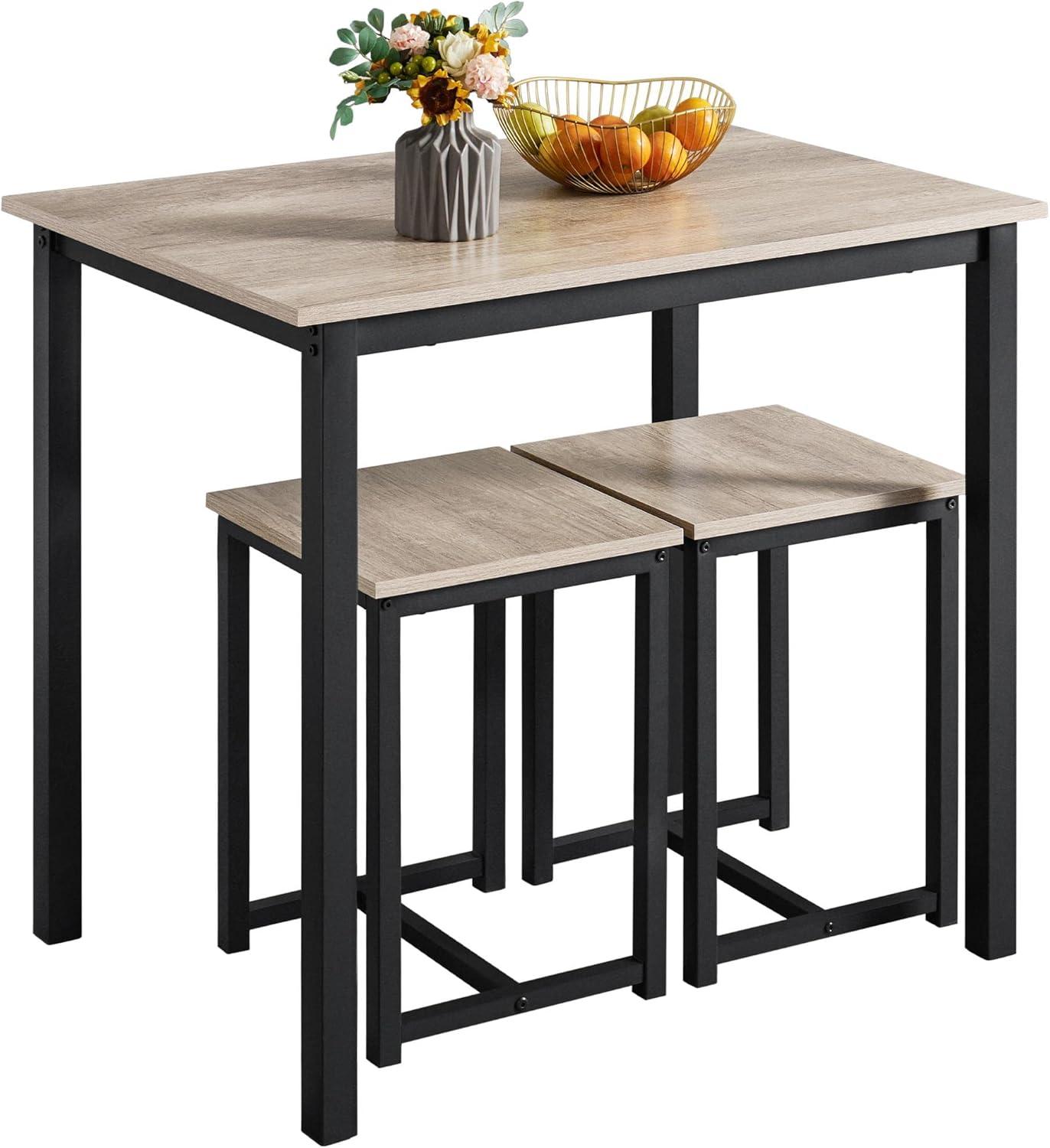 Renwick 3-Piece Dining Set with Industrial Table and 2 Backless Chairs, Gray