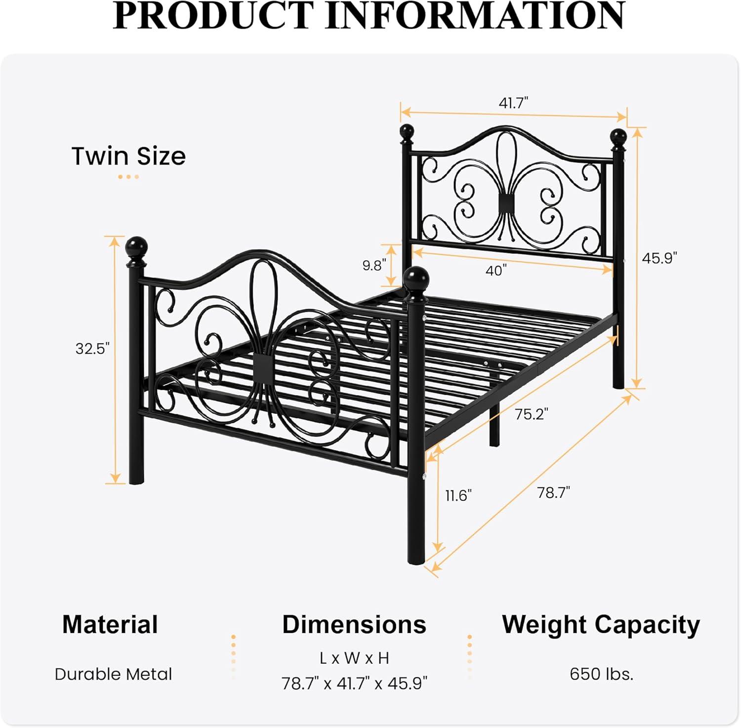 SHA CERLIN Twin Size Bed Frame for Kids,Metal Bed Frame with Butterfly Pattern Design Headboard & Footboard,No Box Spring Needed,Easy Assembly,White