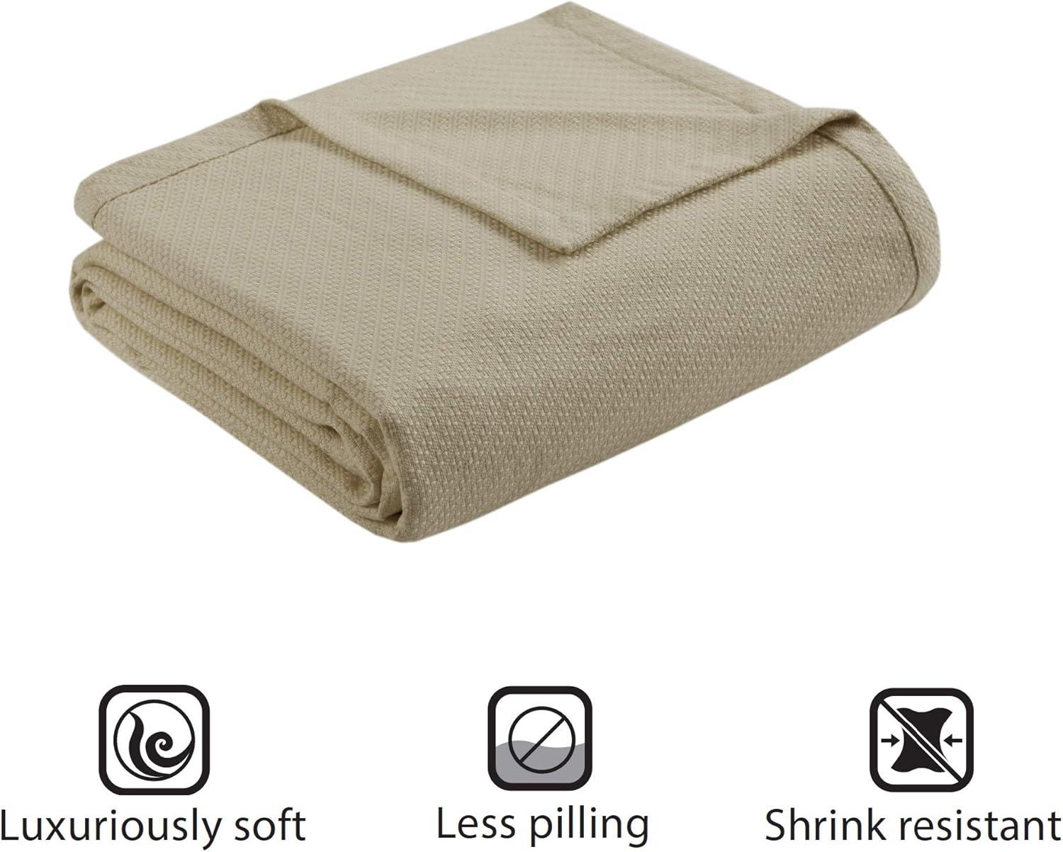 Soft Knit Twin-Sized Off-White Cotton Blanket