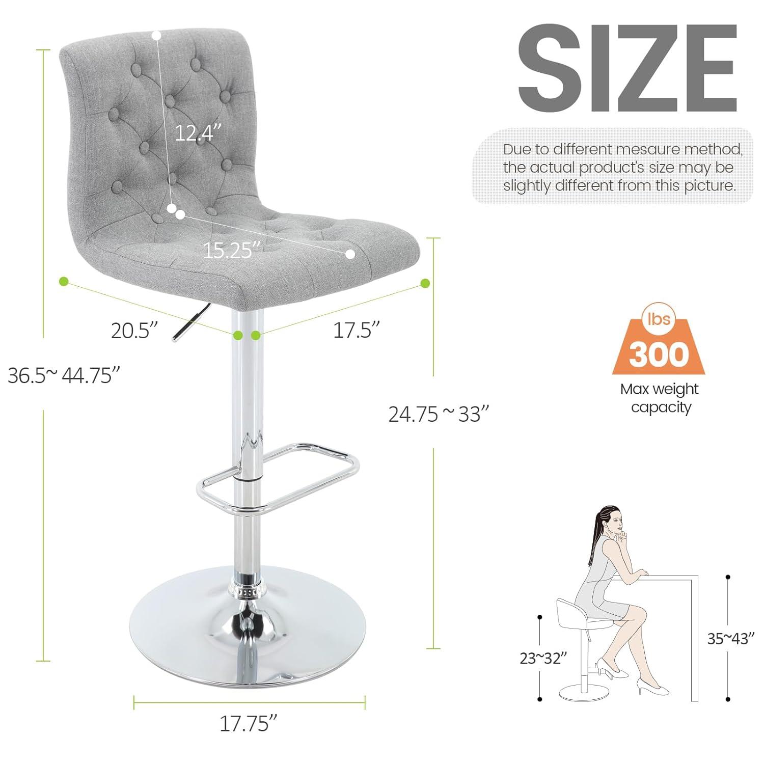 Latitude Run® Upholstered Adjustable Bar Stools, Swivel Counter Height Barstools Dining Chair Seat with Footrest (Set of 2)