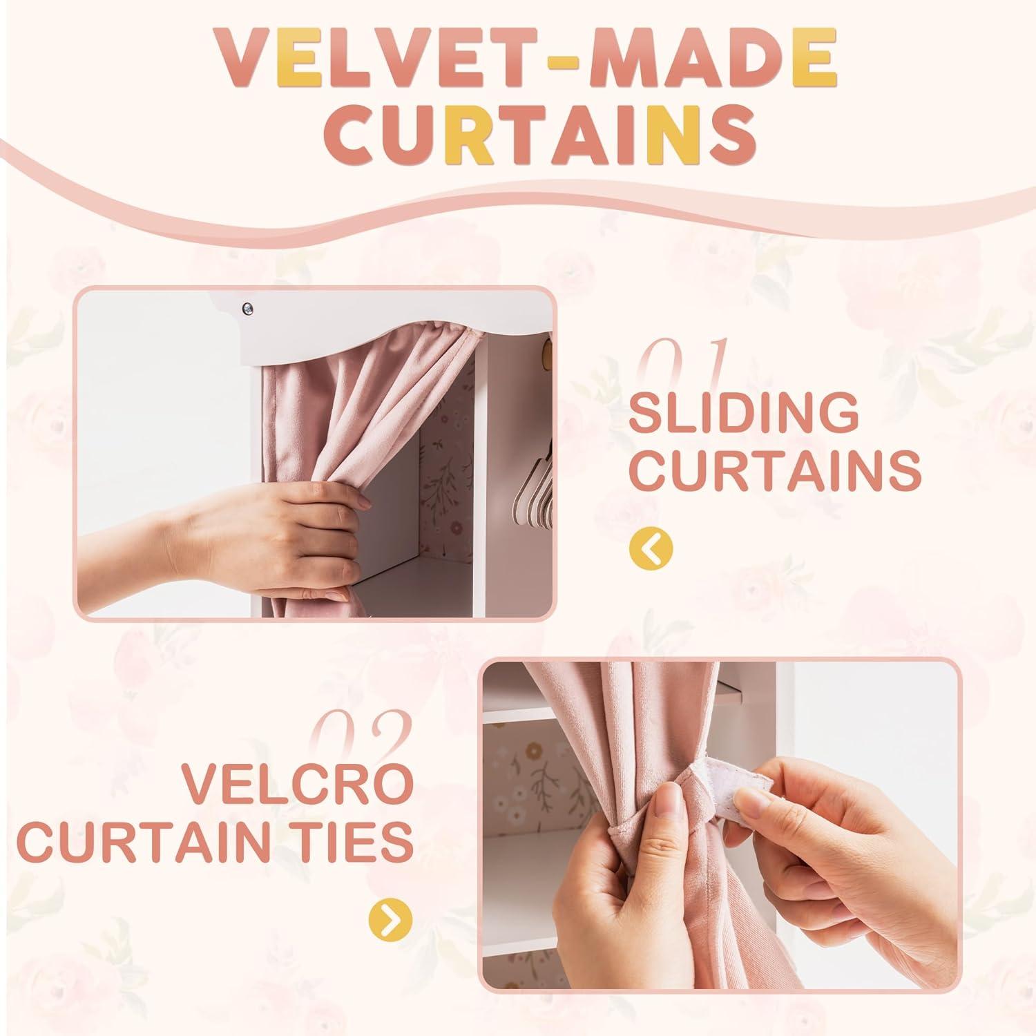 ROBOTIME 18in Doll Closet, Wooden Doll Closet Wardrobe, Pink Doll Wardrobe Closet Fits 16-18in American Girl, Gift for Boys & Girls