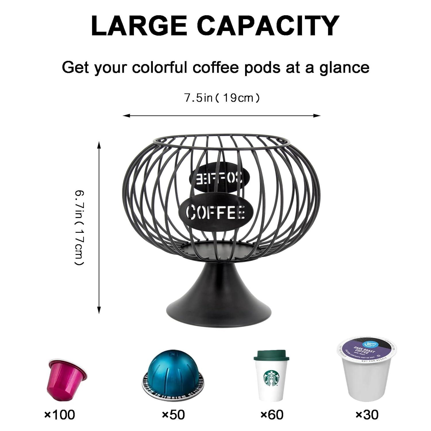 Large Capacity Coffee Pod Holder for Countertop K Cup Organizer Metal Storage Basket for Keuring Pods K Cup Storage for Capsule Creamer Coffee Bar Decor Black