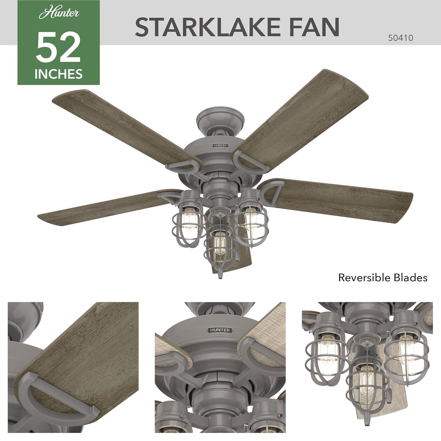Hunter Fan 52" Starklake 5 - Blade Outdoor Standard Ceiling Fan with Pull Chain and Light Kit Included