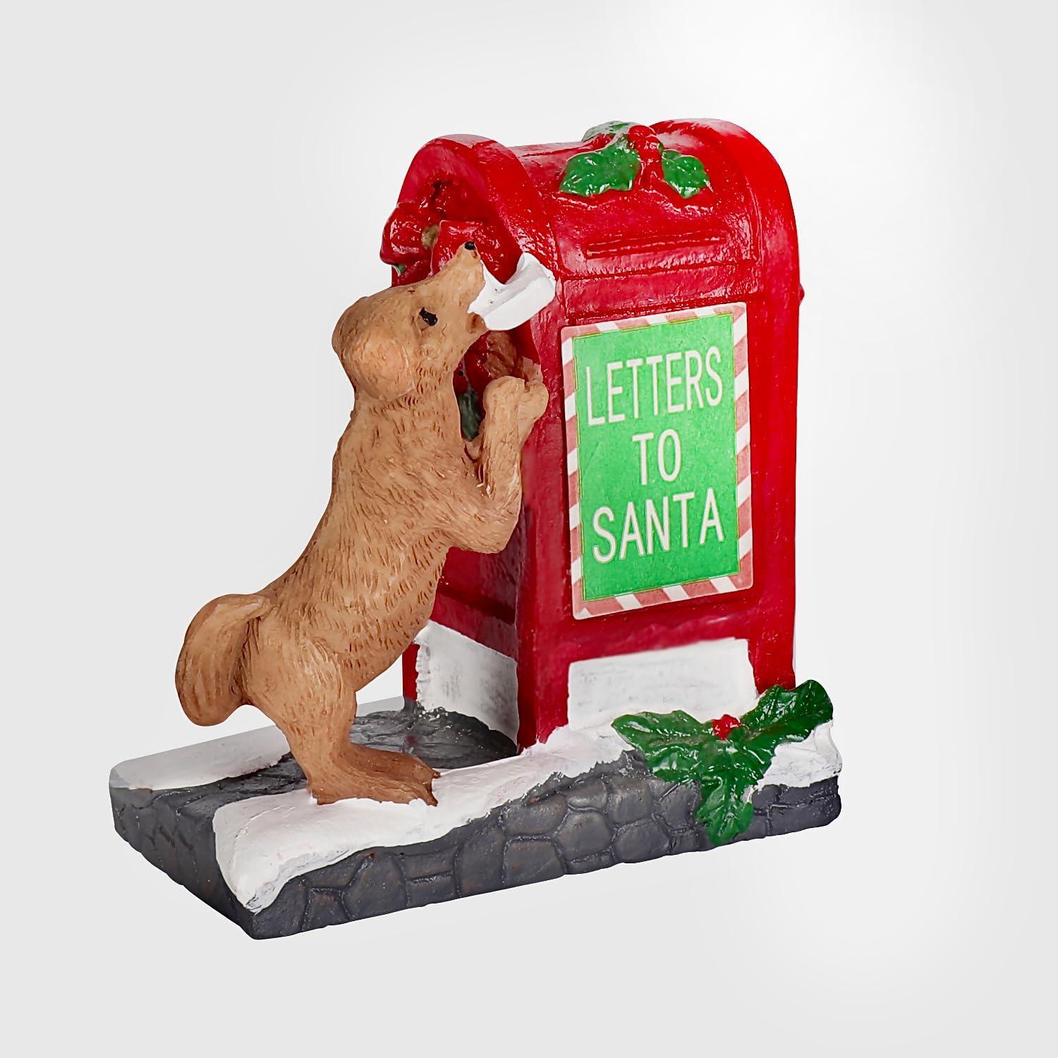 Uutvmp Christmas Village Accessories Ornaments, Resin Puppy Letters to Santa Mailbox, Christmas Village Sets Decoration for Xmas Festival Holiday