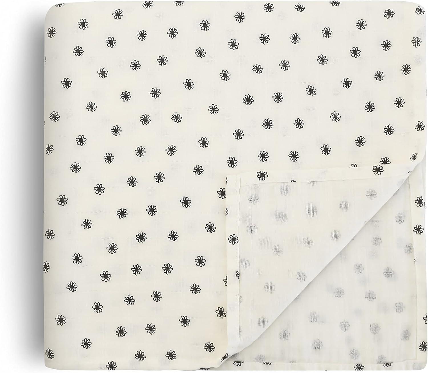 Organic Cotton Muslin Swaddle Blanket Black Daisy One Size