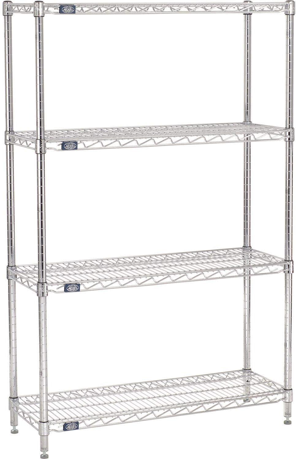 Nexel 4 Tier Chrome Wire Shelving Starter Unit, 36"W x 12"D x 54"H