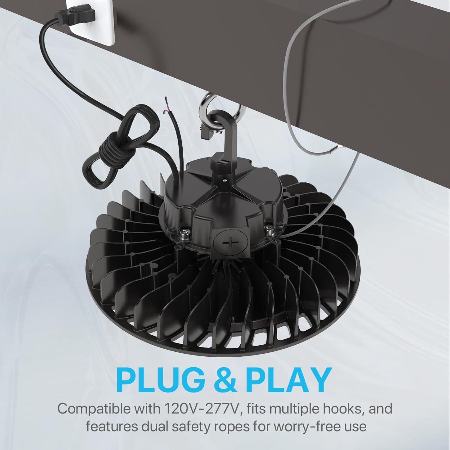 HYPERLITE UFO Led High Bay Light 150W 21,750lm 5000K 1-10V Dimmable High Bay Led Lights UL Listed US Hook 5' Cable Led High Bay Lights Alternative to 650W MH/HPS for Gym Factory Warehouse