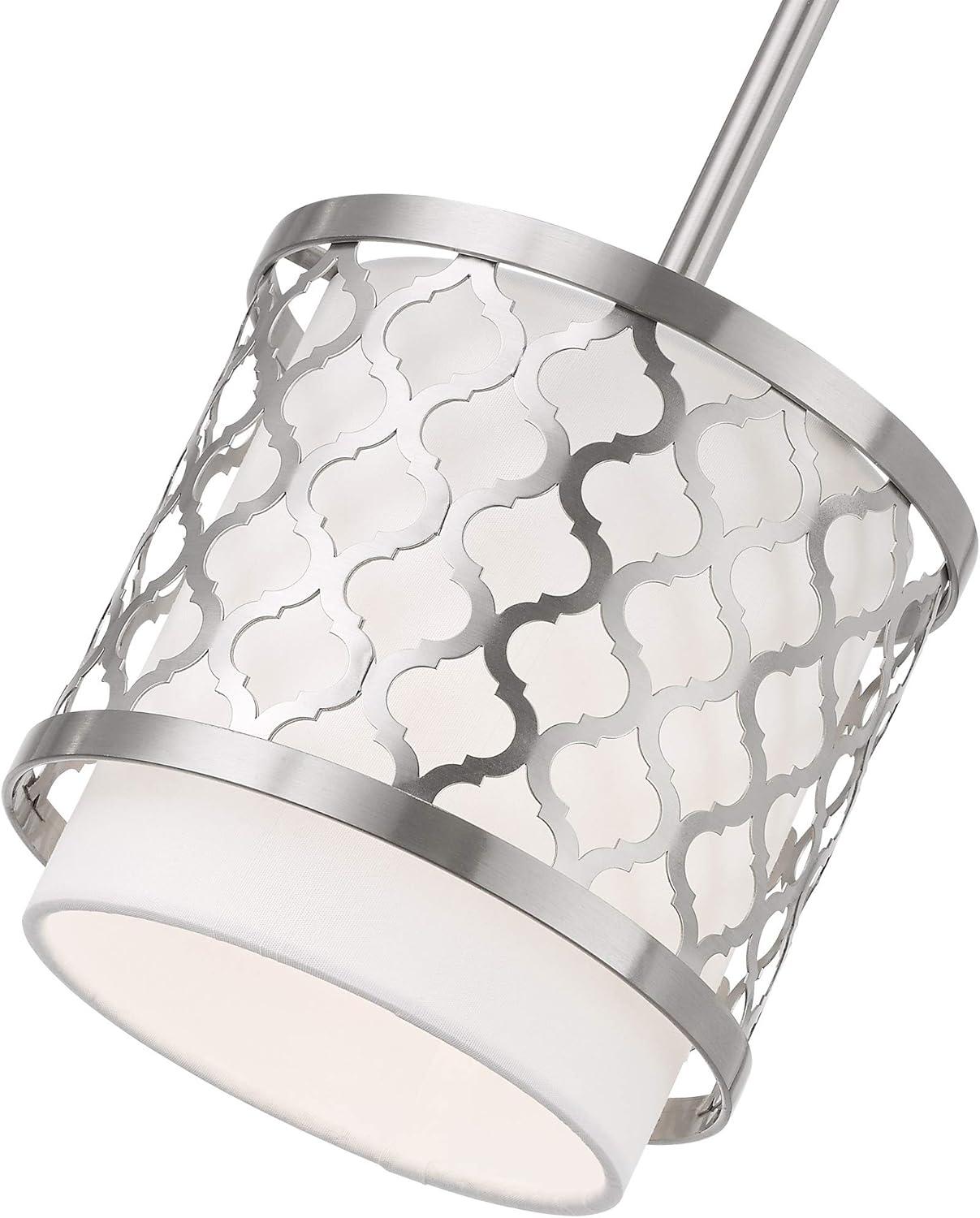 Elegant Arabesque Brushed Nickel Mini Pendant with Off-White Shade