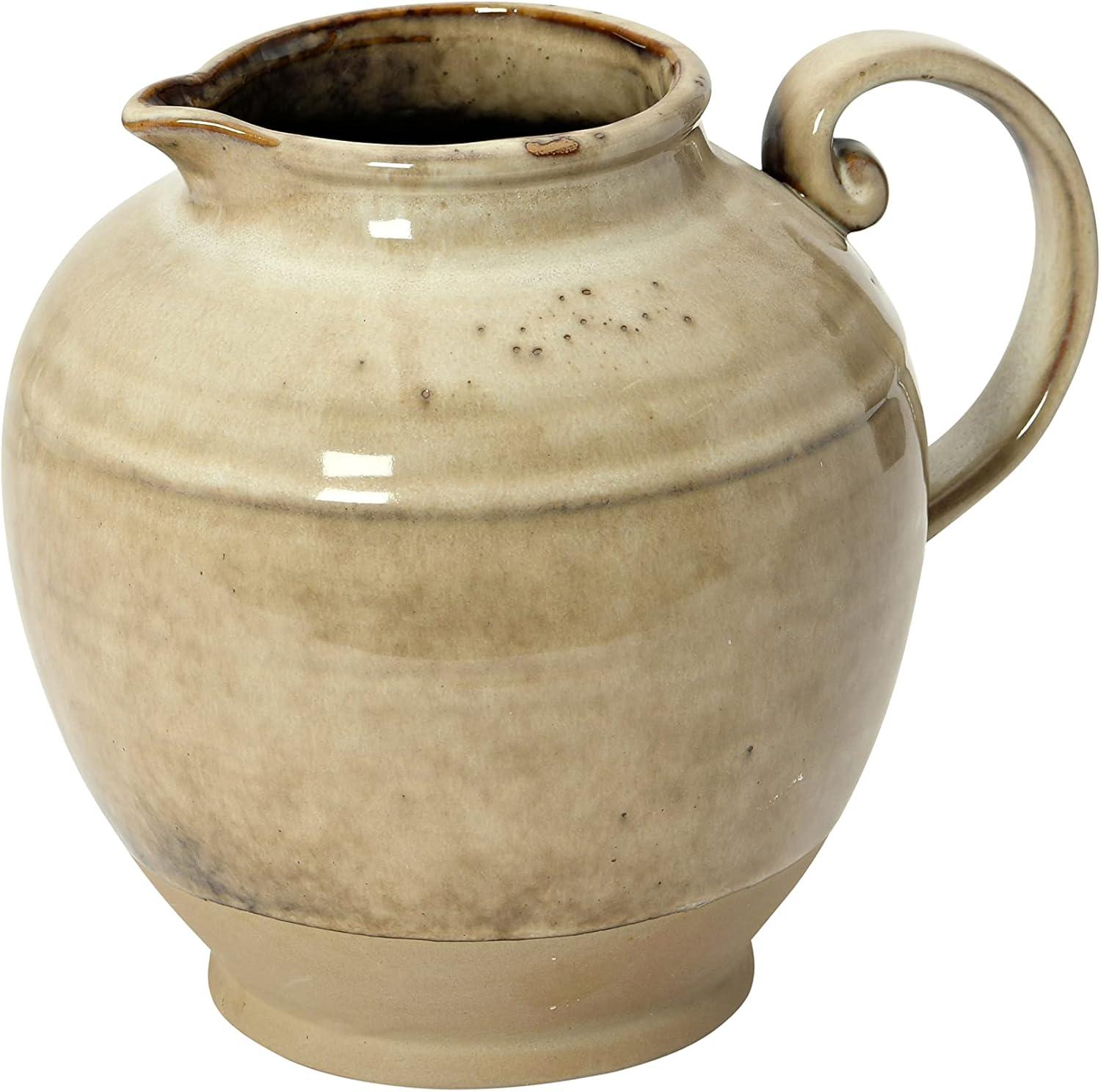 Greige Stoneware Pitcher with Reactive Glaze Finish