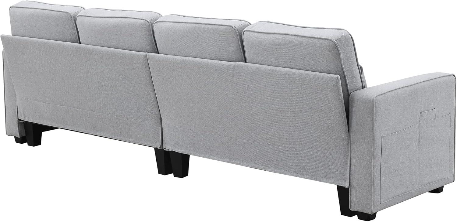 Light Grey Linen 4-Seater Sofa with Armrest Pockets