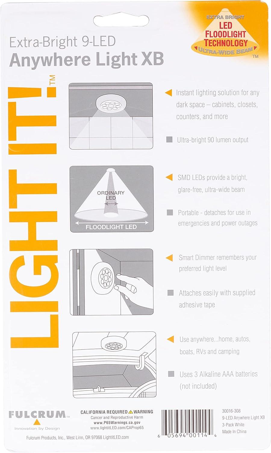 Fulcrum Light It! Switch Battery Powered LED White Stair Light 3 pk