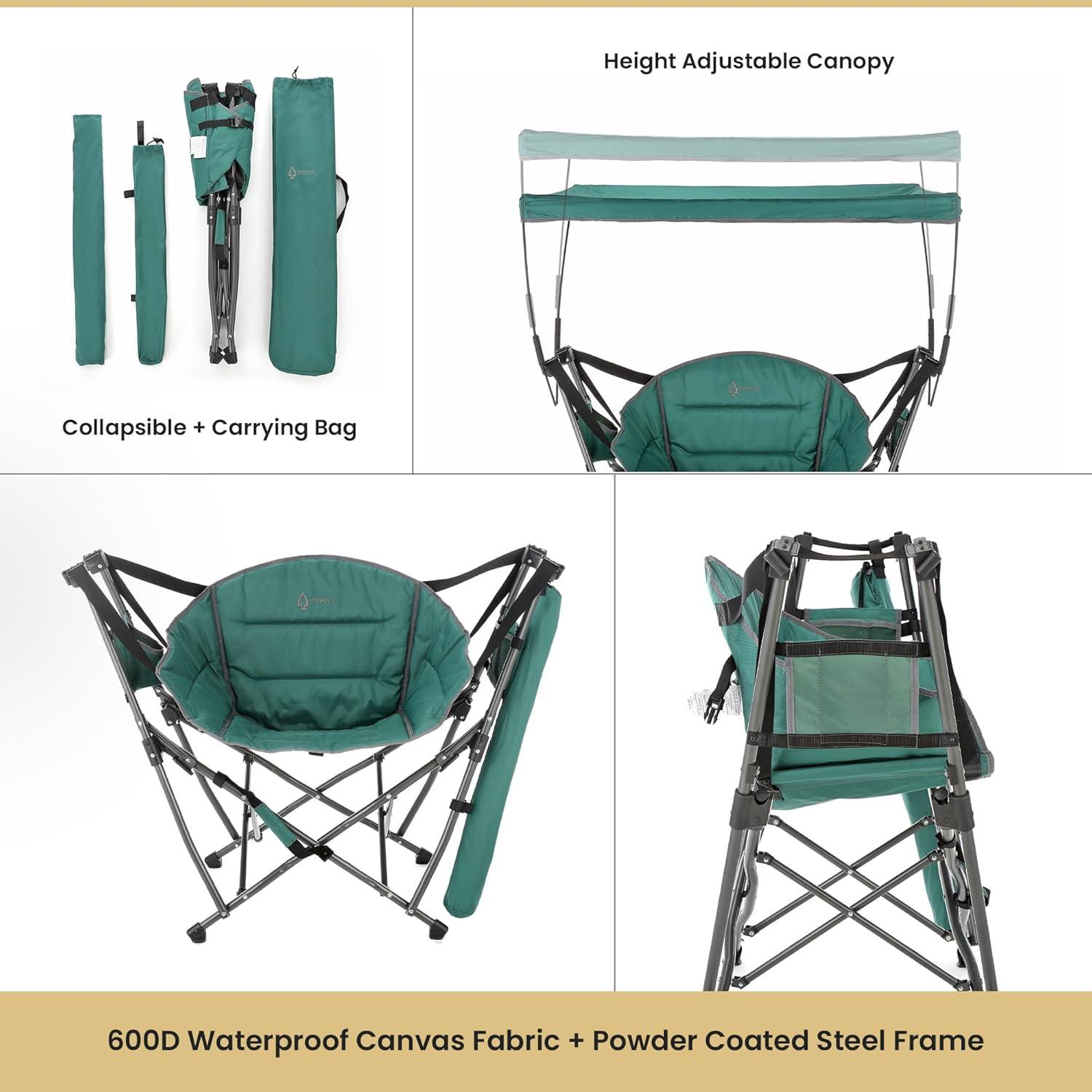 ARROWHEAD OUTDOOR Folding Swinging Hammock Camping Chair, w/ Canopy, Cup Holder, Storage Pouch, Carrying Bag, Green