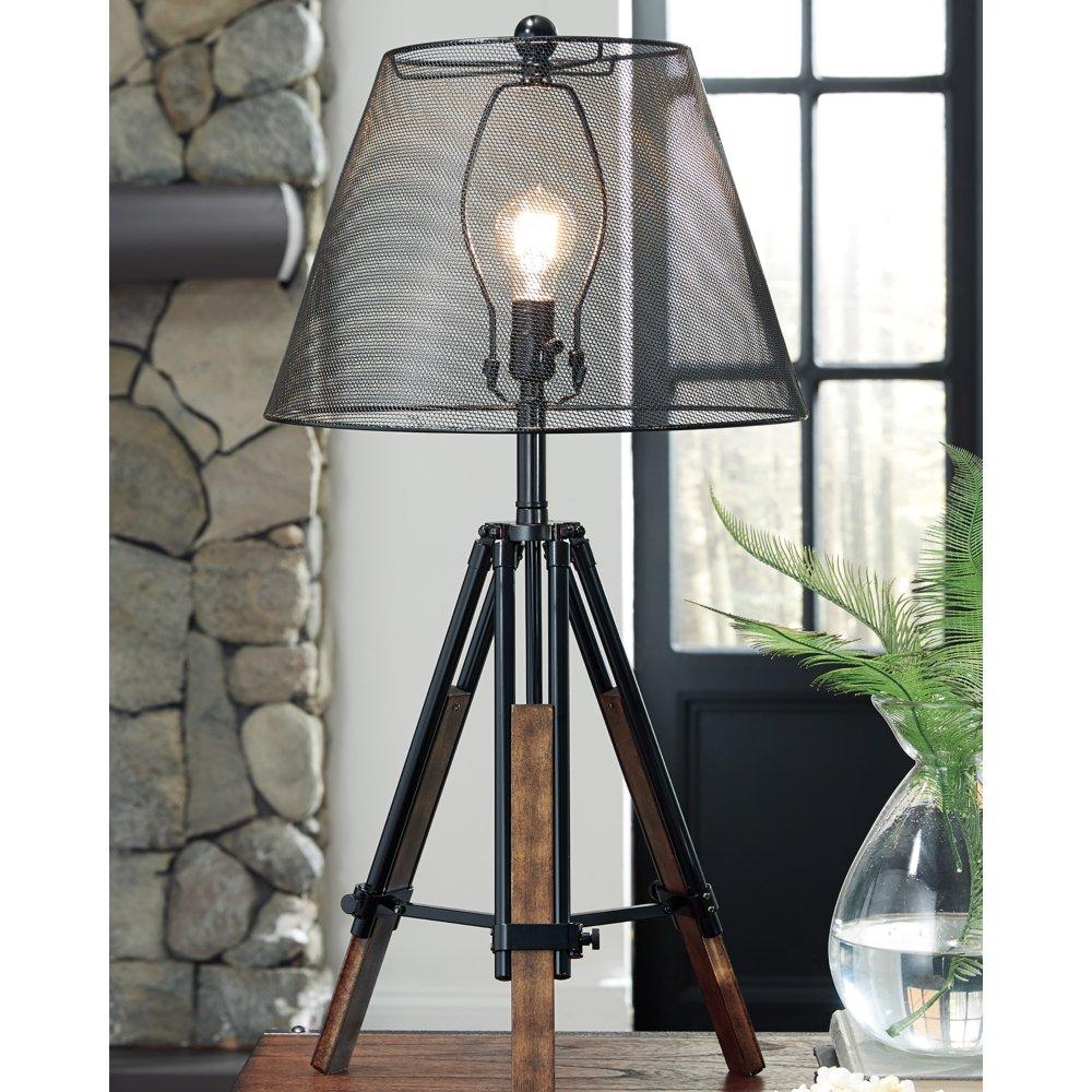 Signature Design by Ashley Leolyn Urban Adjustable Height Tripod Base with Wire Mesh Shade Single Table Lamp, Black & Brown