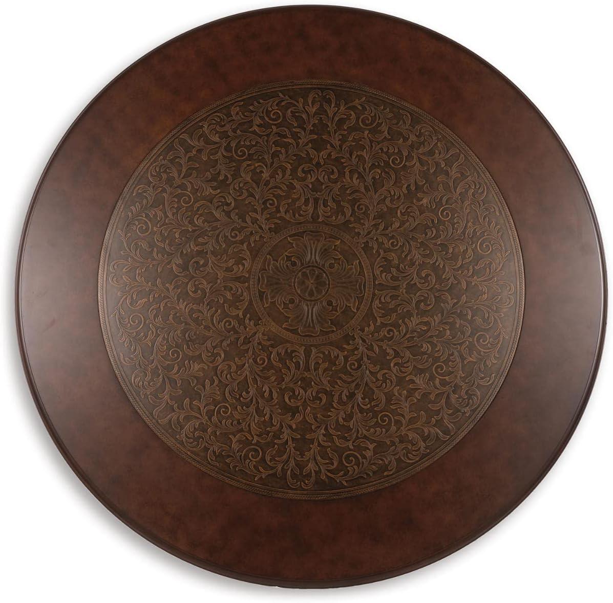 Signature Design by Ashley Rafferty Ornate Round Coffee Tabe with Decorative Metal Detail, Dark Brown