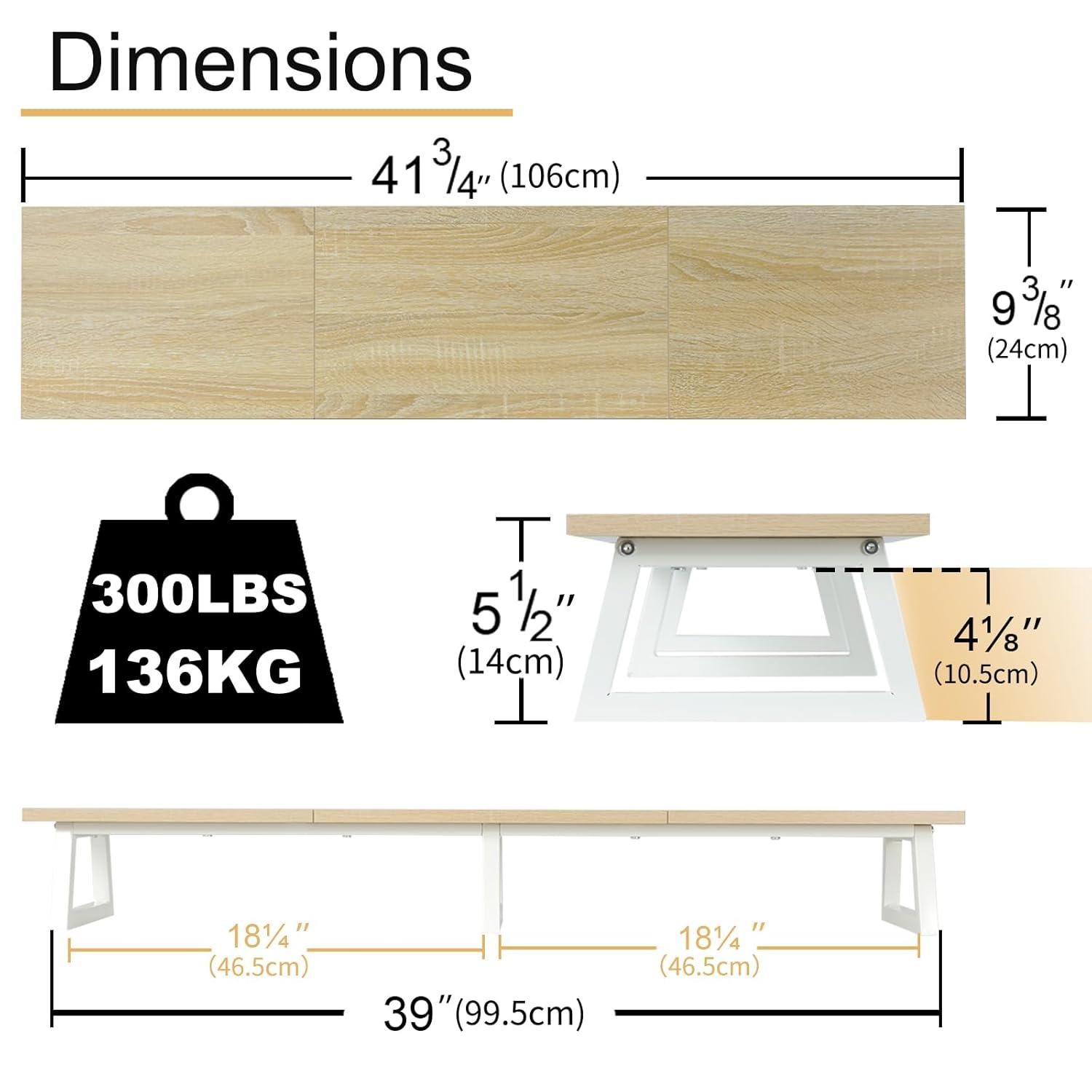 TEAMIX Large Dual Monitor Riser - Wood & Steel Desk Organization - Maple, 42 inch