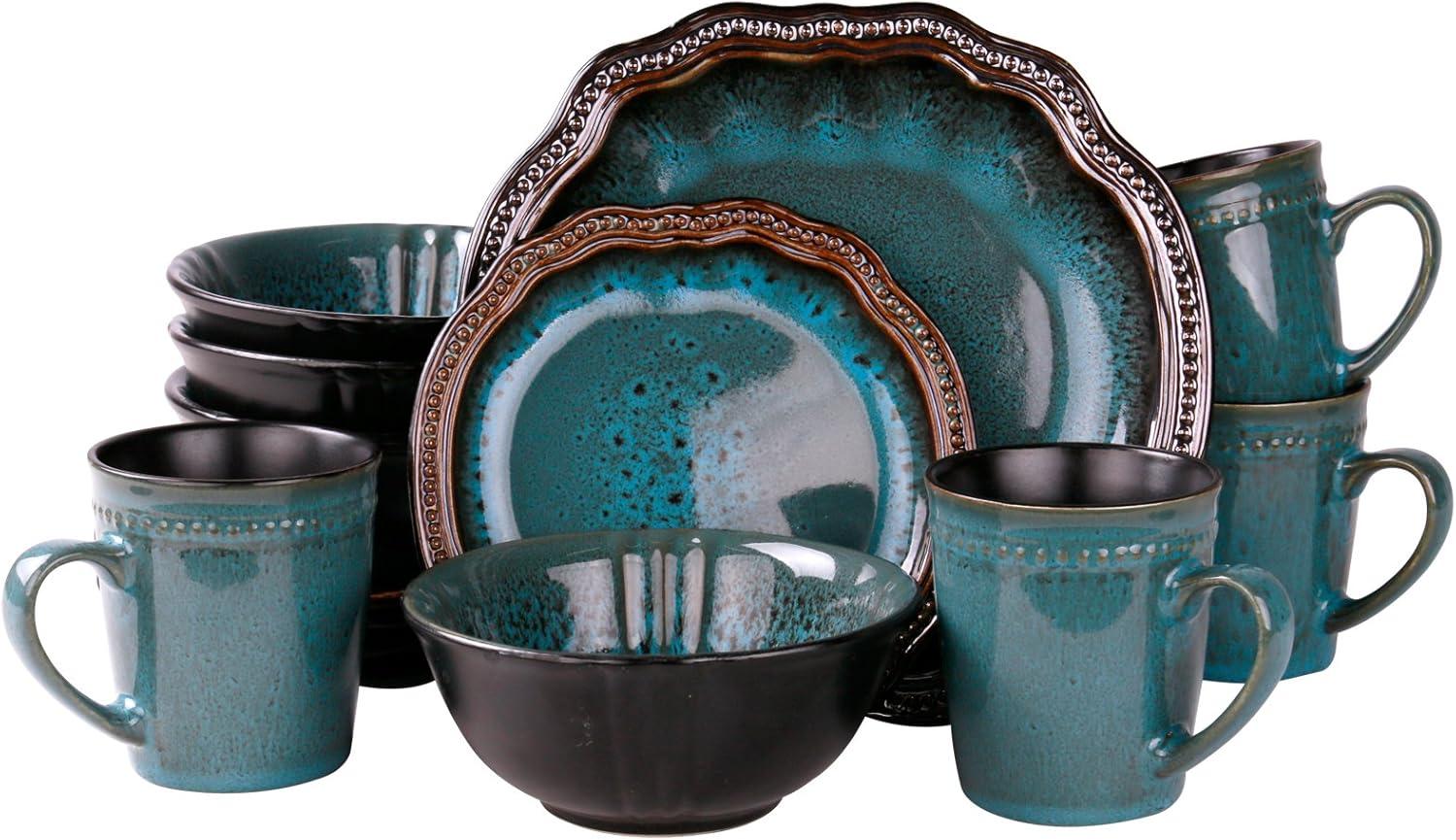 Mystic Waves Turquoise Ceramic 16-Piece Dinnerware Set