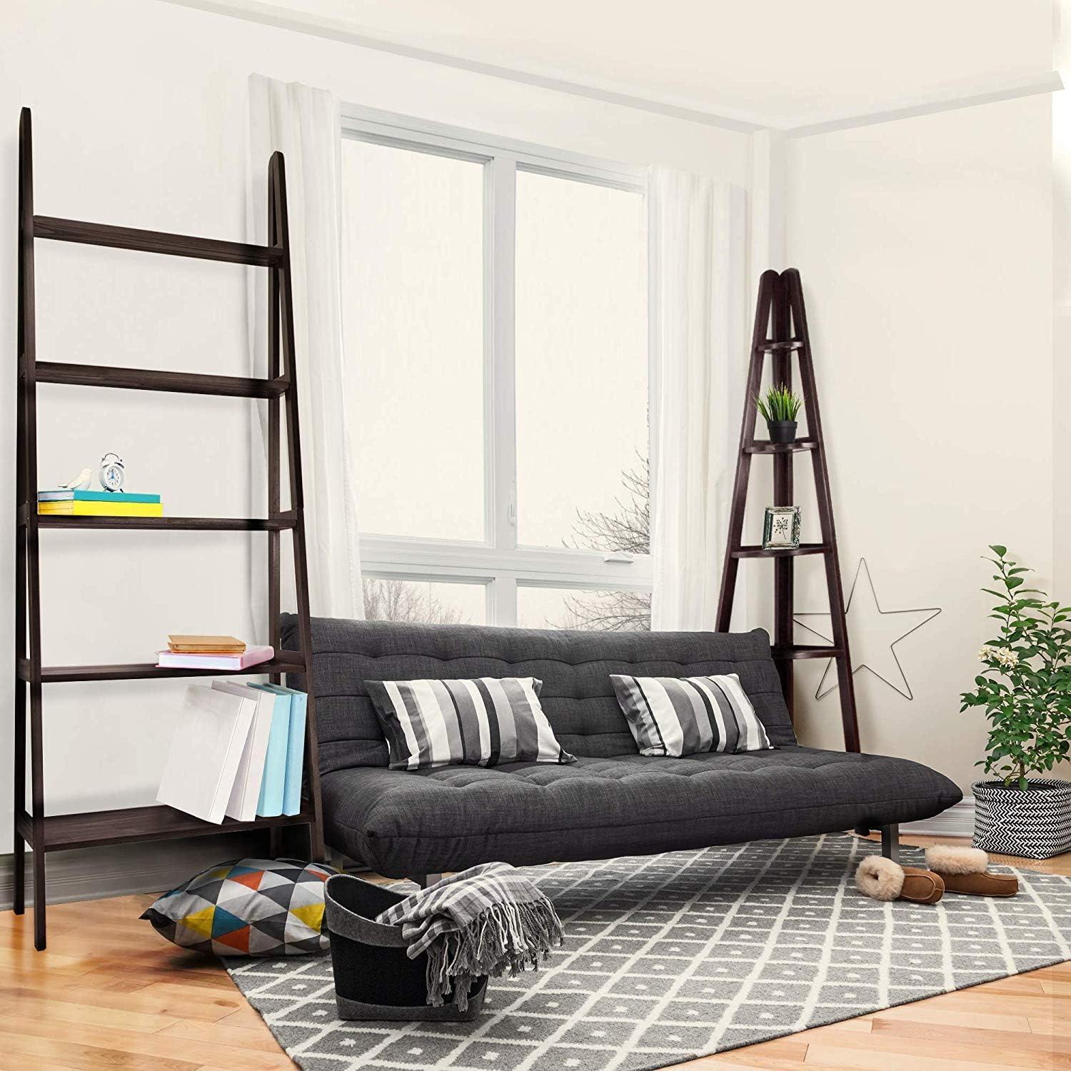 5-Shelf Corner Ladder Bookcase-Espresso