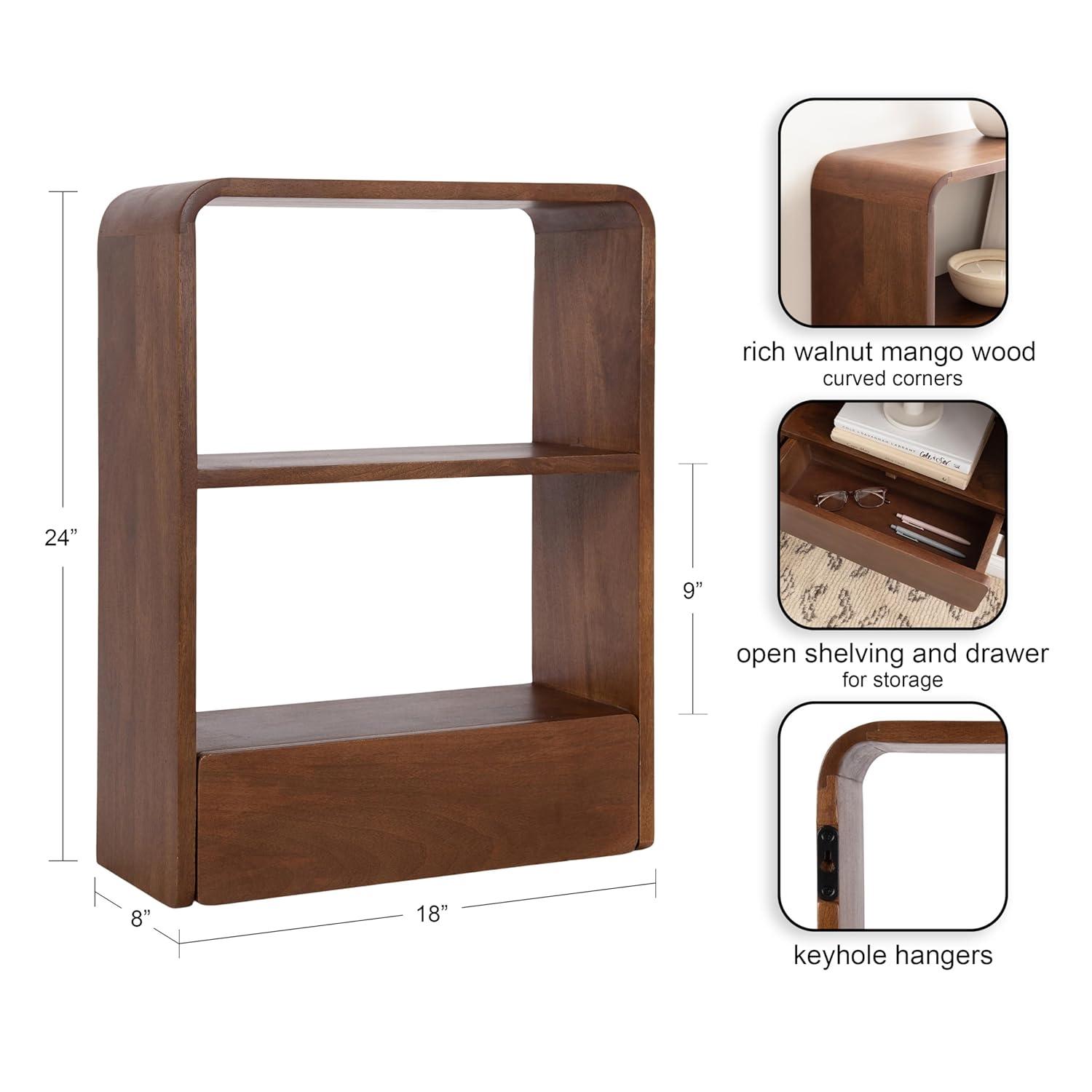 Kate & Laurel All Things Decor 18"x24" Kato Wall Shelf with Drawer Walnut Brown