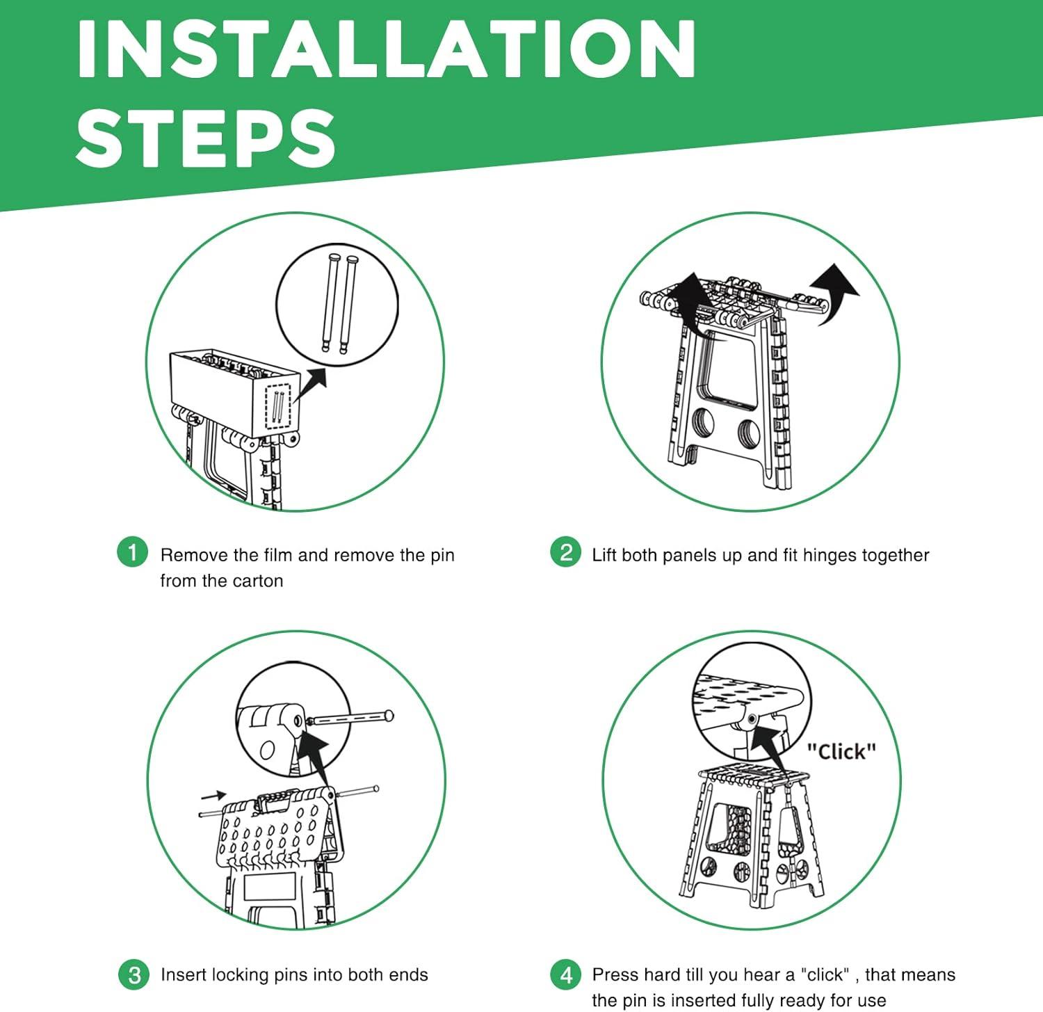 Dyforce 16 Inch Folding Step Stool 400lbs Capacity Sturdy Plastic Foldable Step Stools for Adults Stepping Stool with Handle Easy to Carry Handle Folding Stool Ideal for Kitchen (Black 1PC)