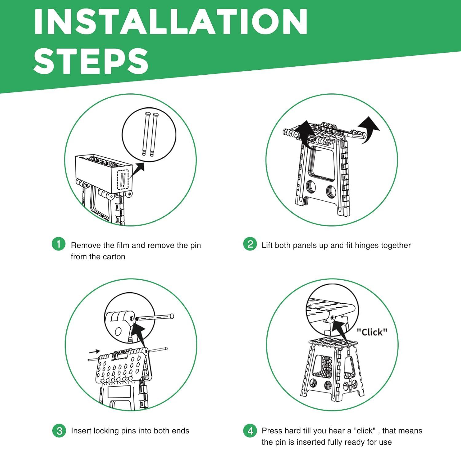 Dyforce 16 Inch Folding Step Stool 400lbs Capacity Sturdy Plastic Foldable Step Stools for Adults Stepping Stool with Handle Easy to Carry Handle Folding Stool Ideal for Kitchen (Black 1PC)