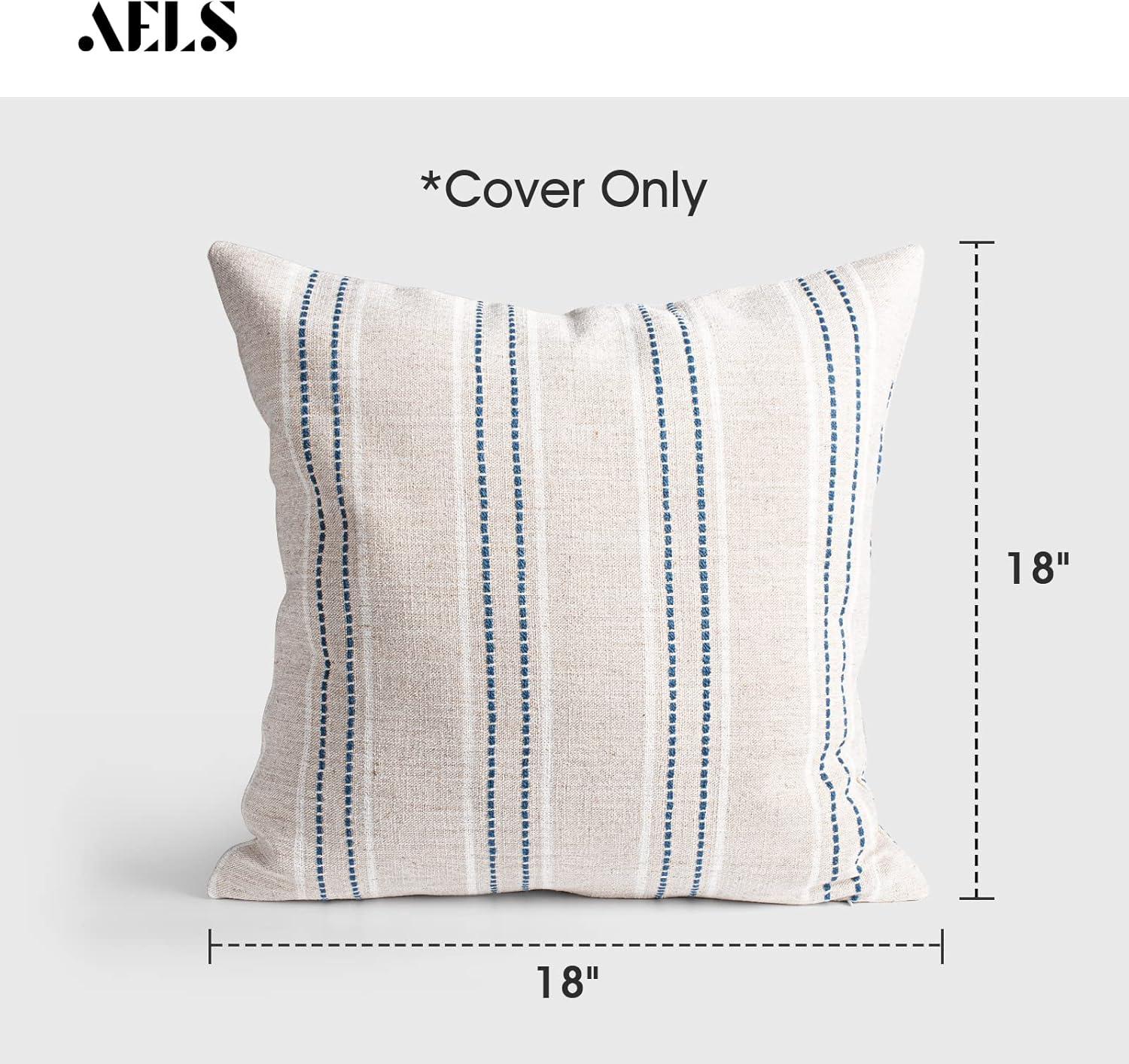Beige and Navy Blue Farmhouse Stripe 18" Pillow Covers Set