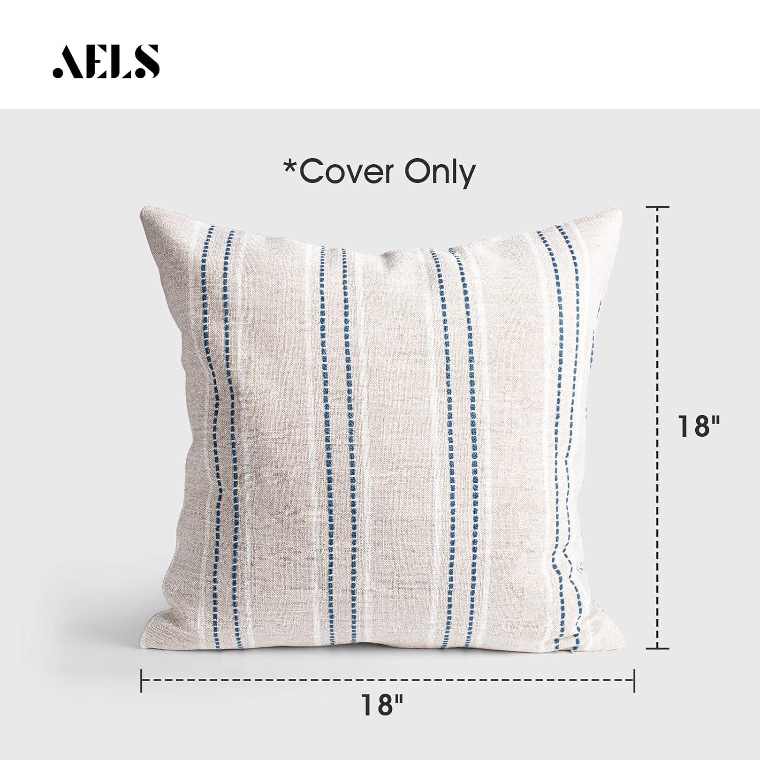 Beige and Navy Blue Farmhouse Stripe 18" Pillow Covers Set