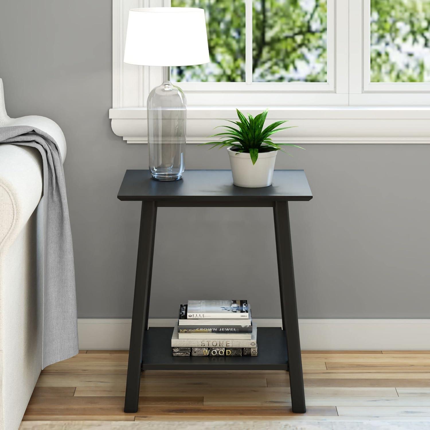 Plank+Beam Nightstand, Solid Wood Mid-Century Modern Bedside Table for Bedroom