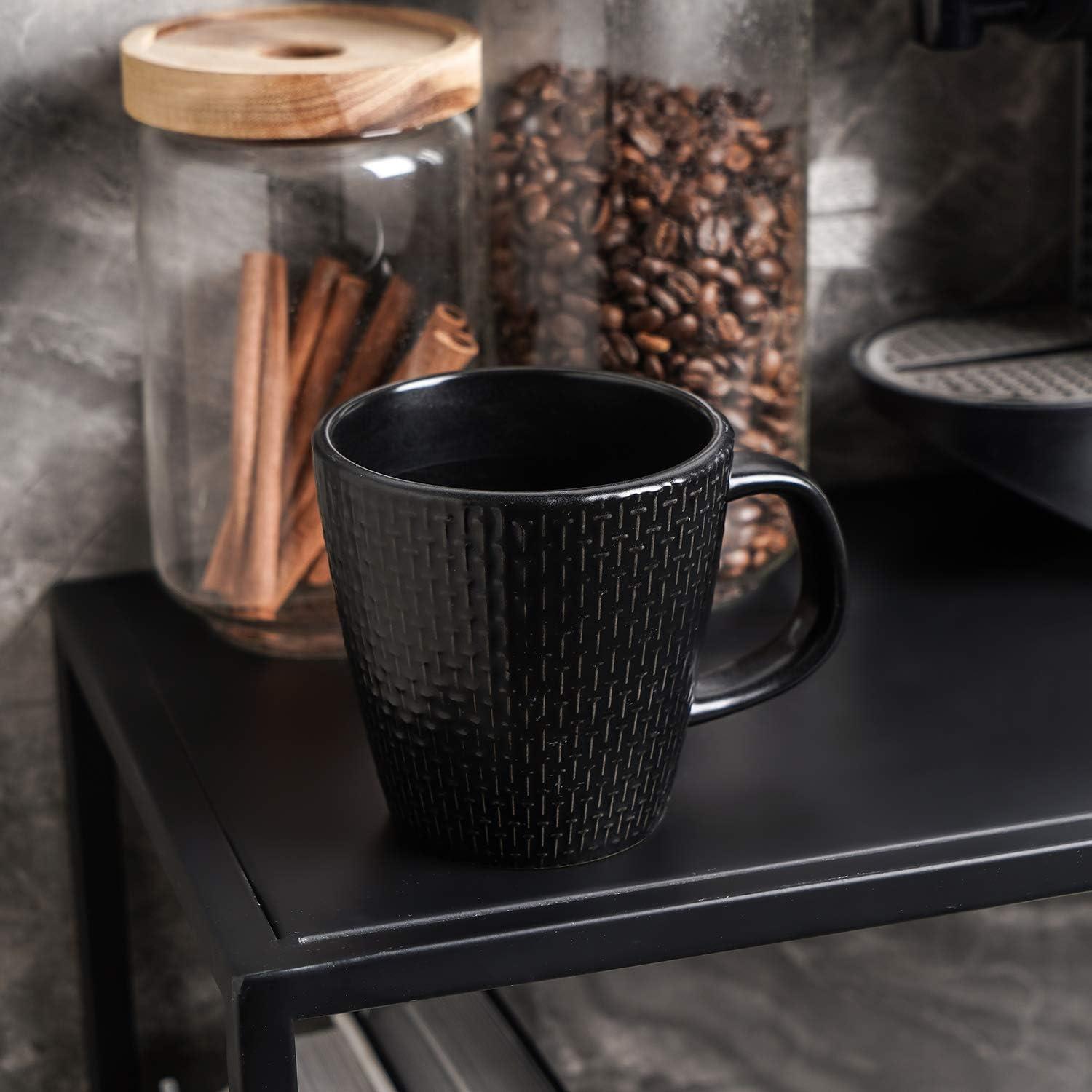 Stone Lain Olivia Stoneware Mug Replacement Set, Black with Embossed Basket Weave