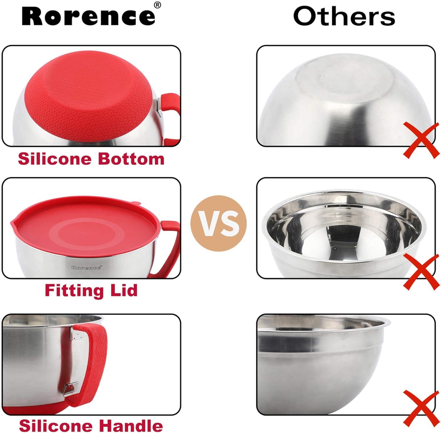 Stainless Steel Mixing Bowl Set with Red Silicone Lids