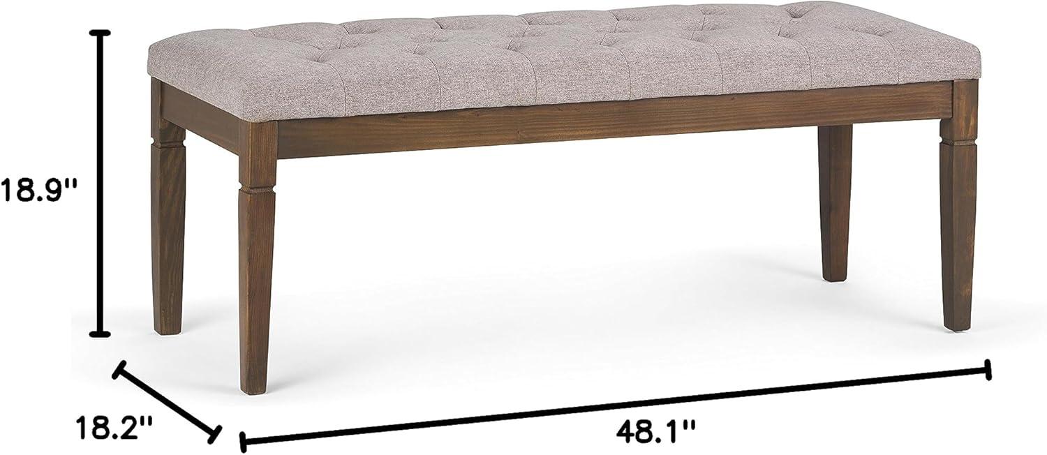 Cloud Grey Linen Tufted Ottoman Bench with Wood Legs