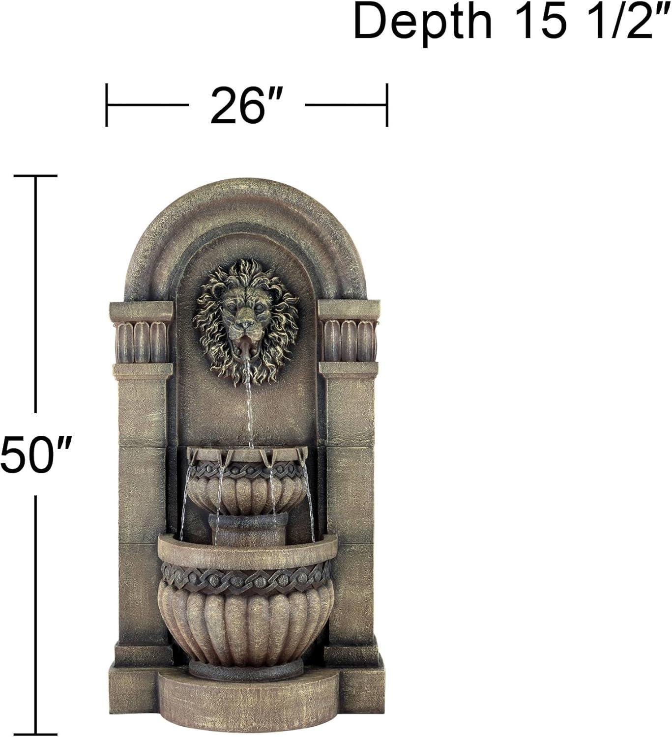 John Timberland Roman Outdoor Floor Water Fountain with Light LED 50" High 2-Tier Lion Face for Yard Garden Patio Deck Home