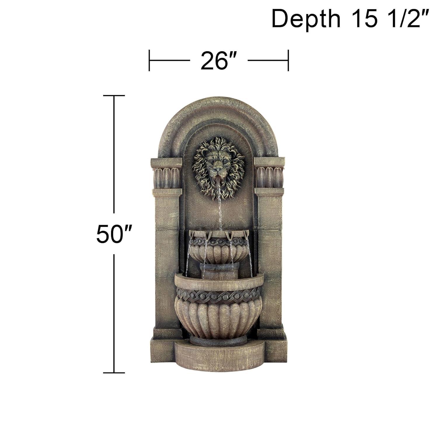 John Timberland Roman Outdoor Floor Water Fountain with Light LED 50" High 2-Tier Lion Face for Yard Garden Patio Deck Home