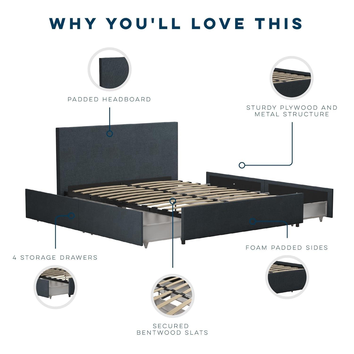 Novogratz Kelly Upholstered Unfinished Platform Storage Bed