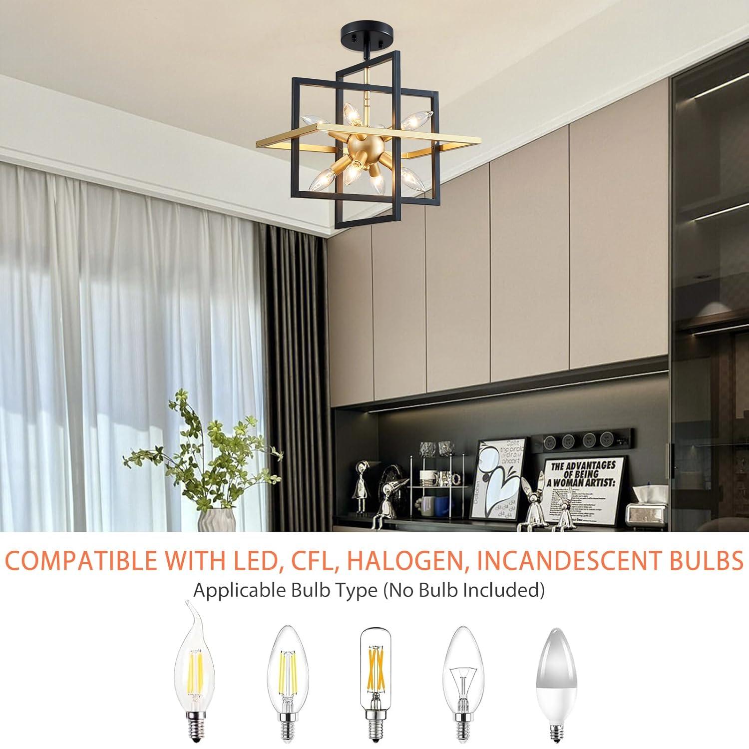 Modern Black and Gold Chandelier, 8-Light Geometric Pendant Light Fixture, Dining Light Fixtures Adjustable Chandelier for Dining Room Entryway Foyer Hallway Bedroom Living Room Kitchen Island
