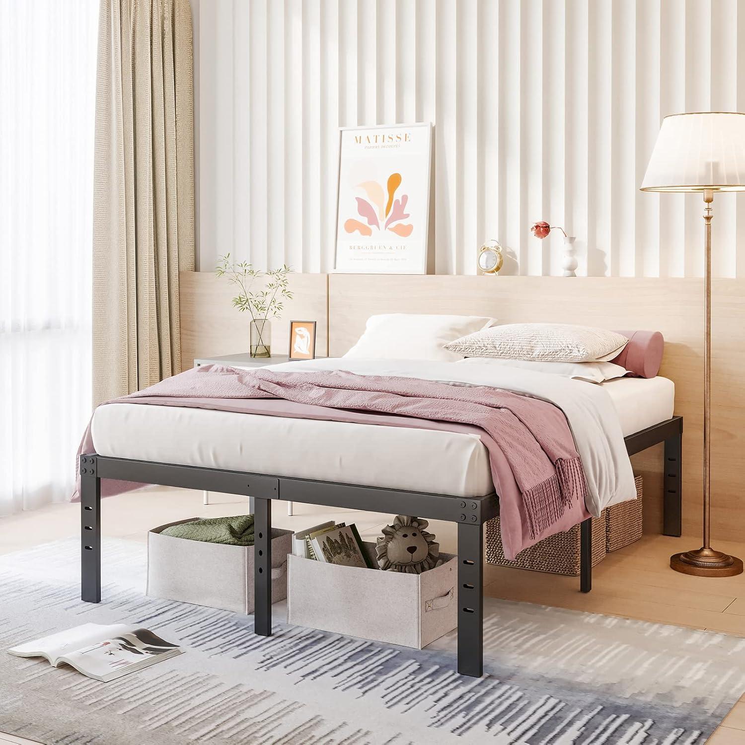 Twin Metal Bed Frame - 16 Inch Tall, No Box Spring Needed, Heavy Duty Platform With Storage Space, Sturdy Non-Slip Noiseless