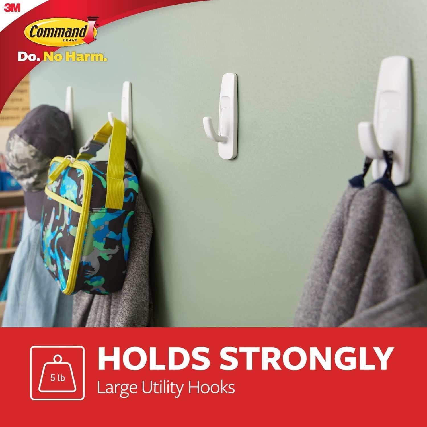 Command Large Utility Hook, White, Damage Free Decorating, 1 Hook and 2 Command Strips