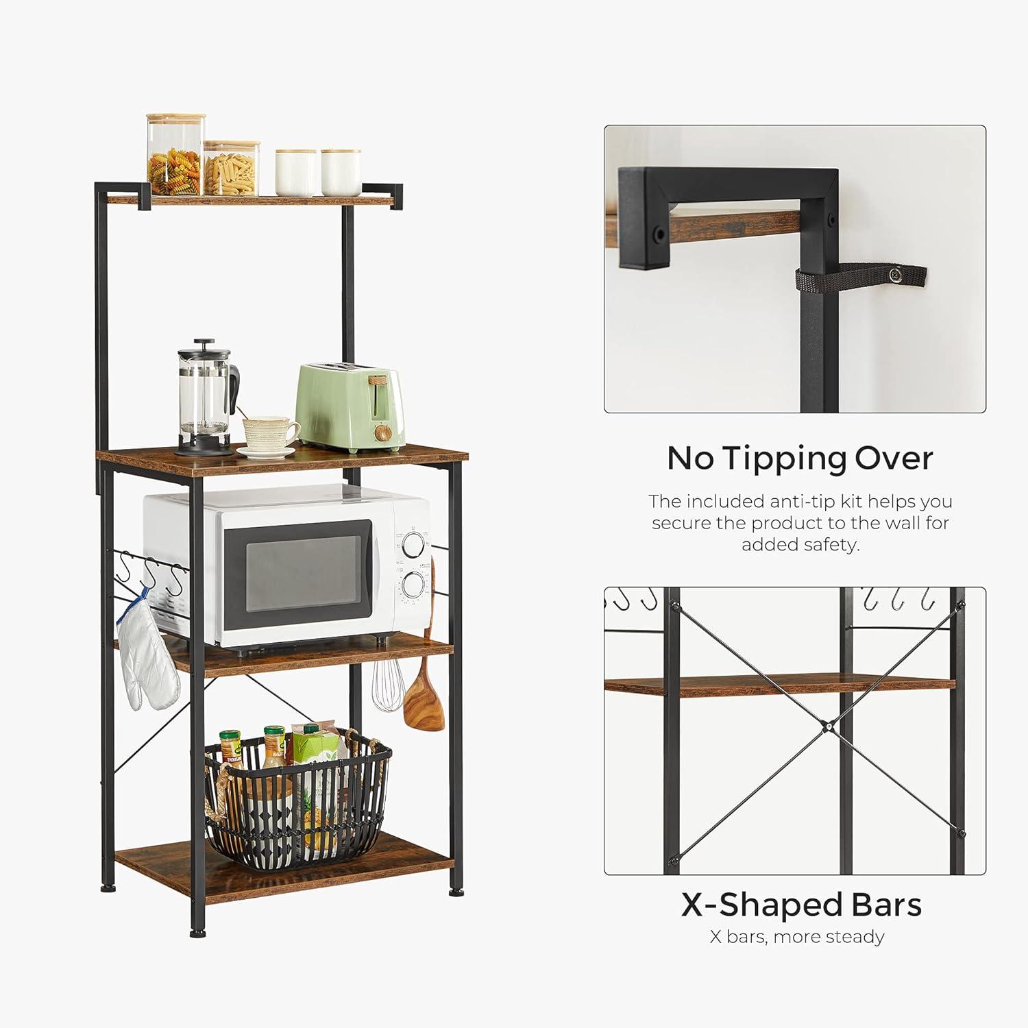 Rustic Brown and Black Adjustable Kitchen Storage Rack